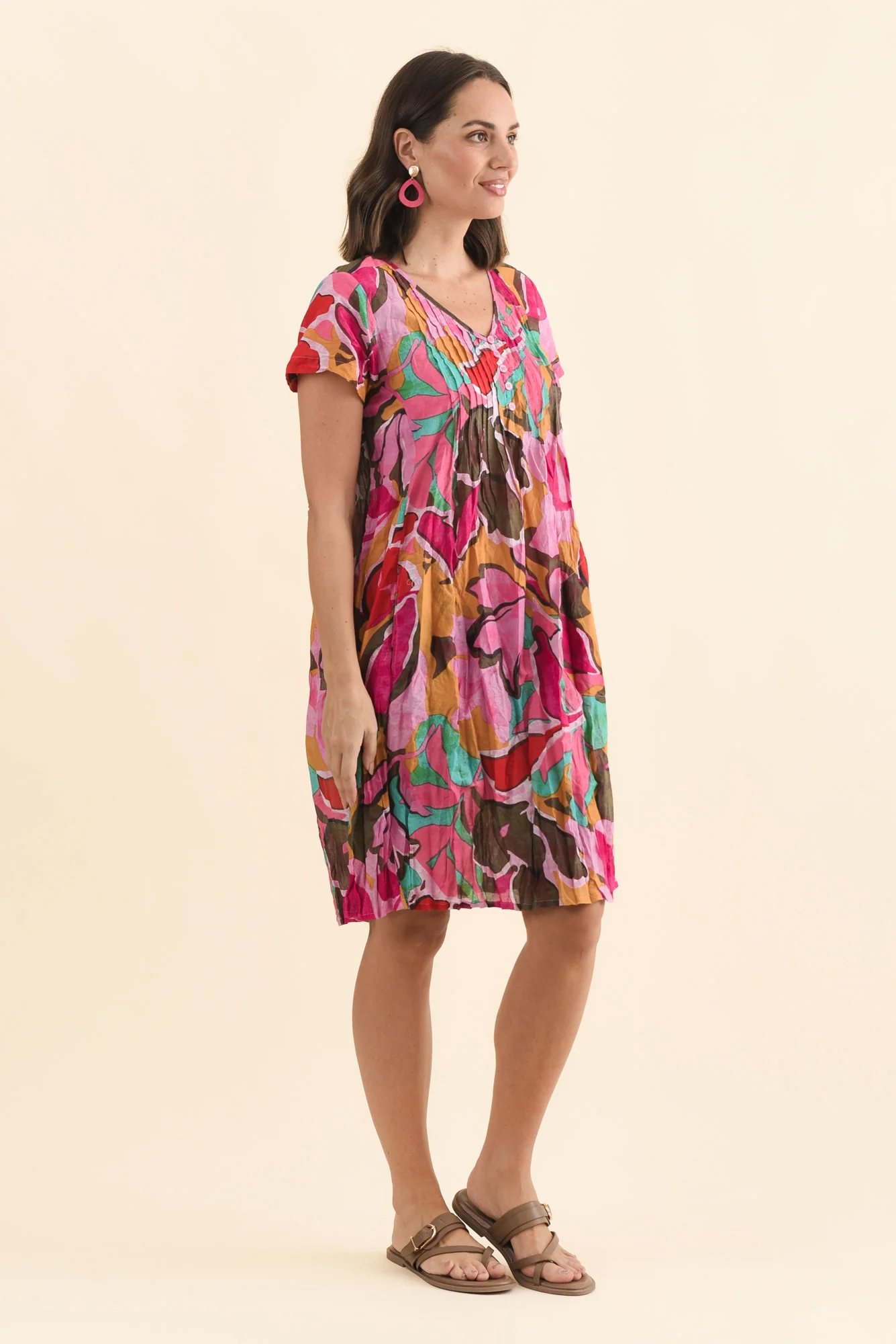 Sabina Fuchsia Garden Crinkle Cotton Dress - Image 5