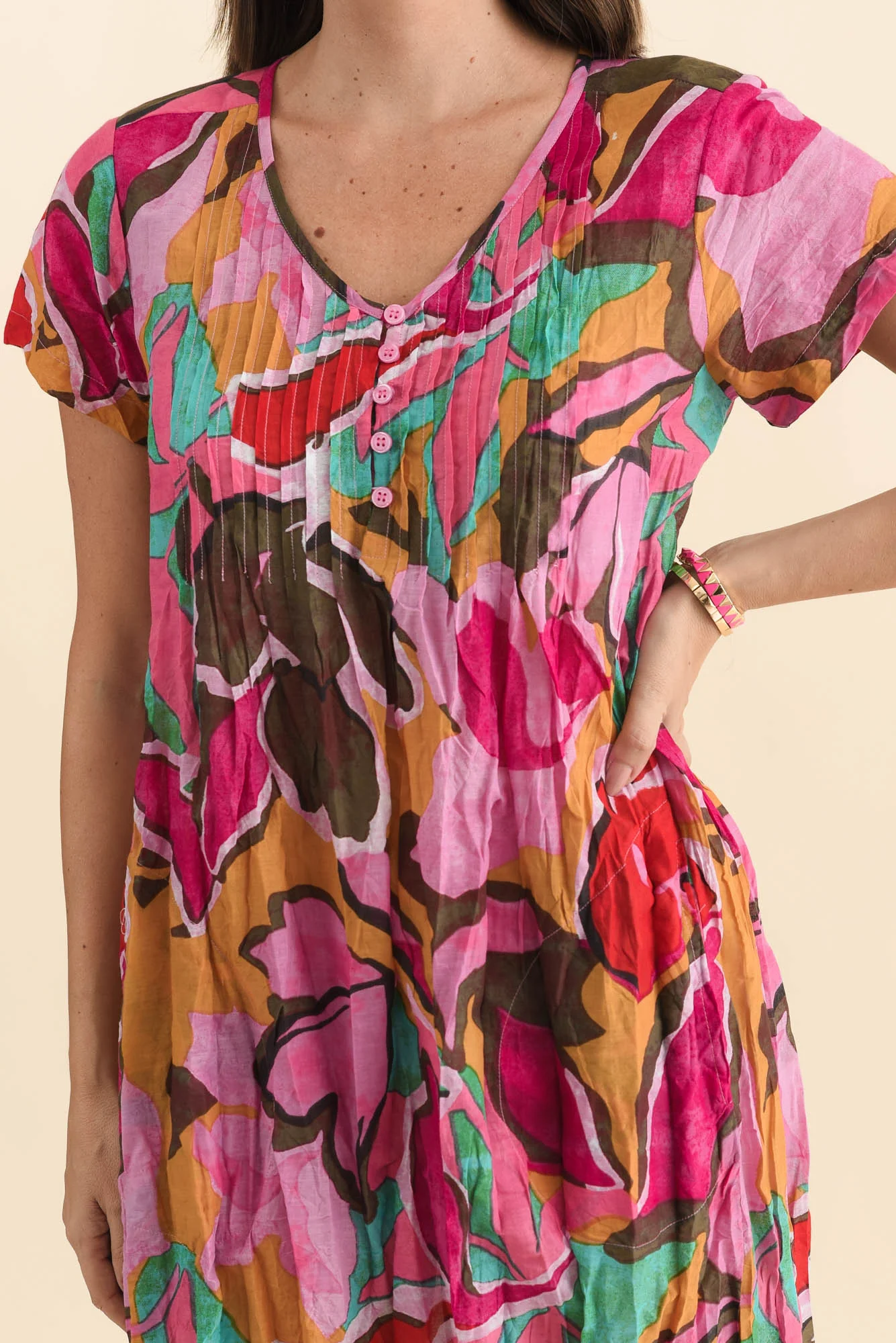 Sabina Fuchsia Garden Crinkle Cotton Dress - Image 7