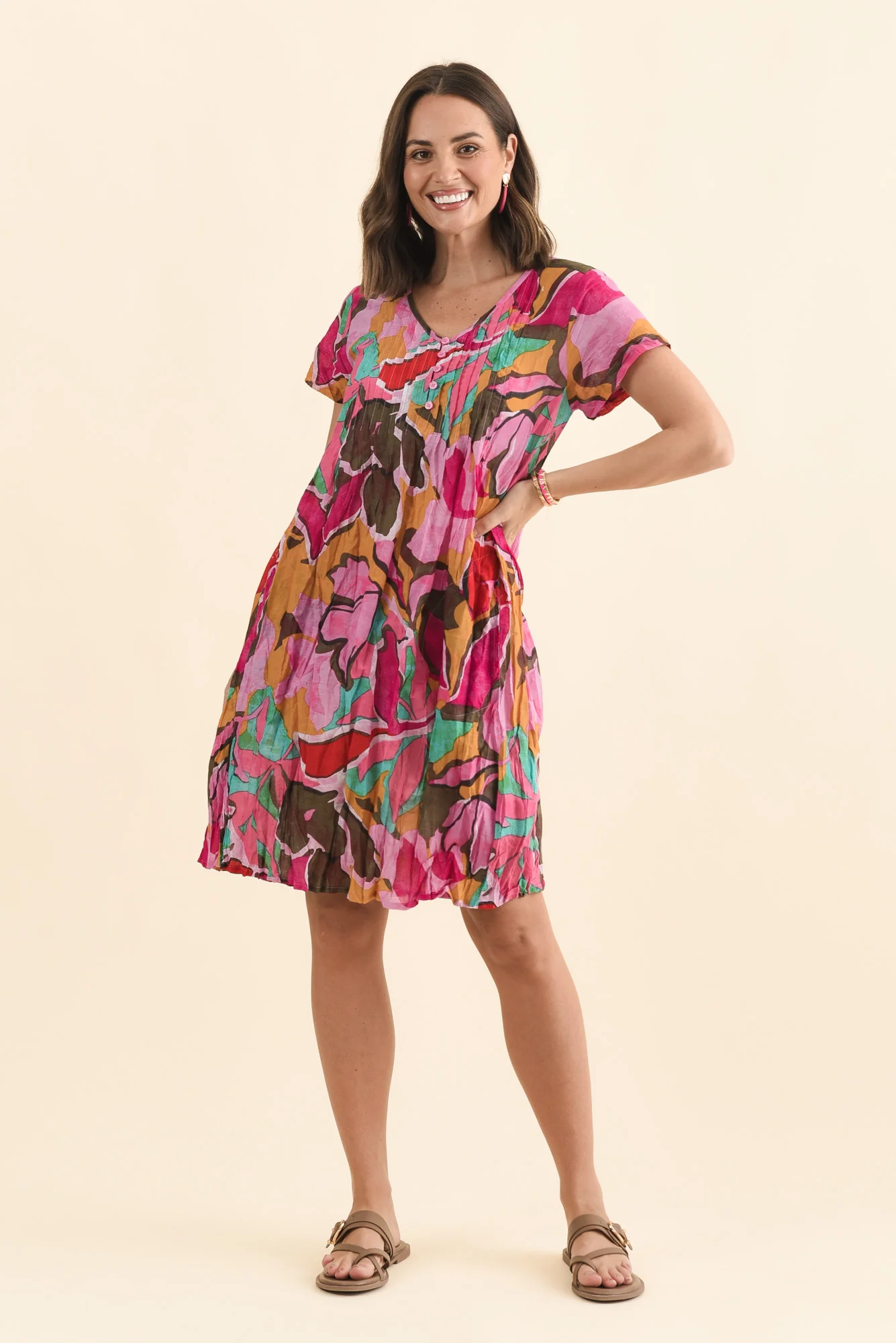 Sabina Fuchsia Garden Crinkle Cotton Dress - Image 8