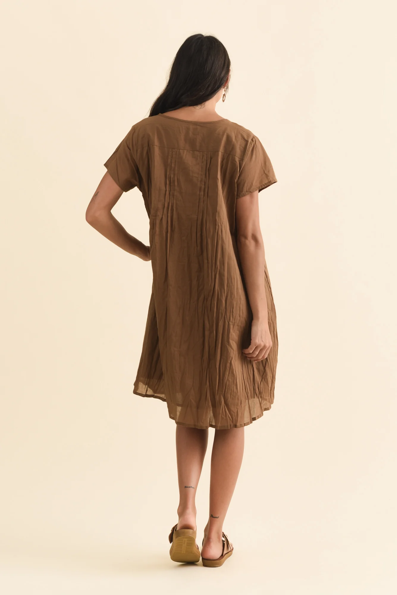 Sabina Mocha Crinkle Cotton Dress - Image 5
