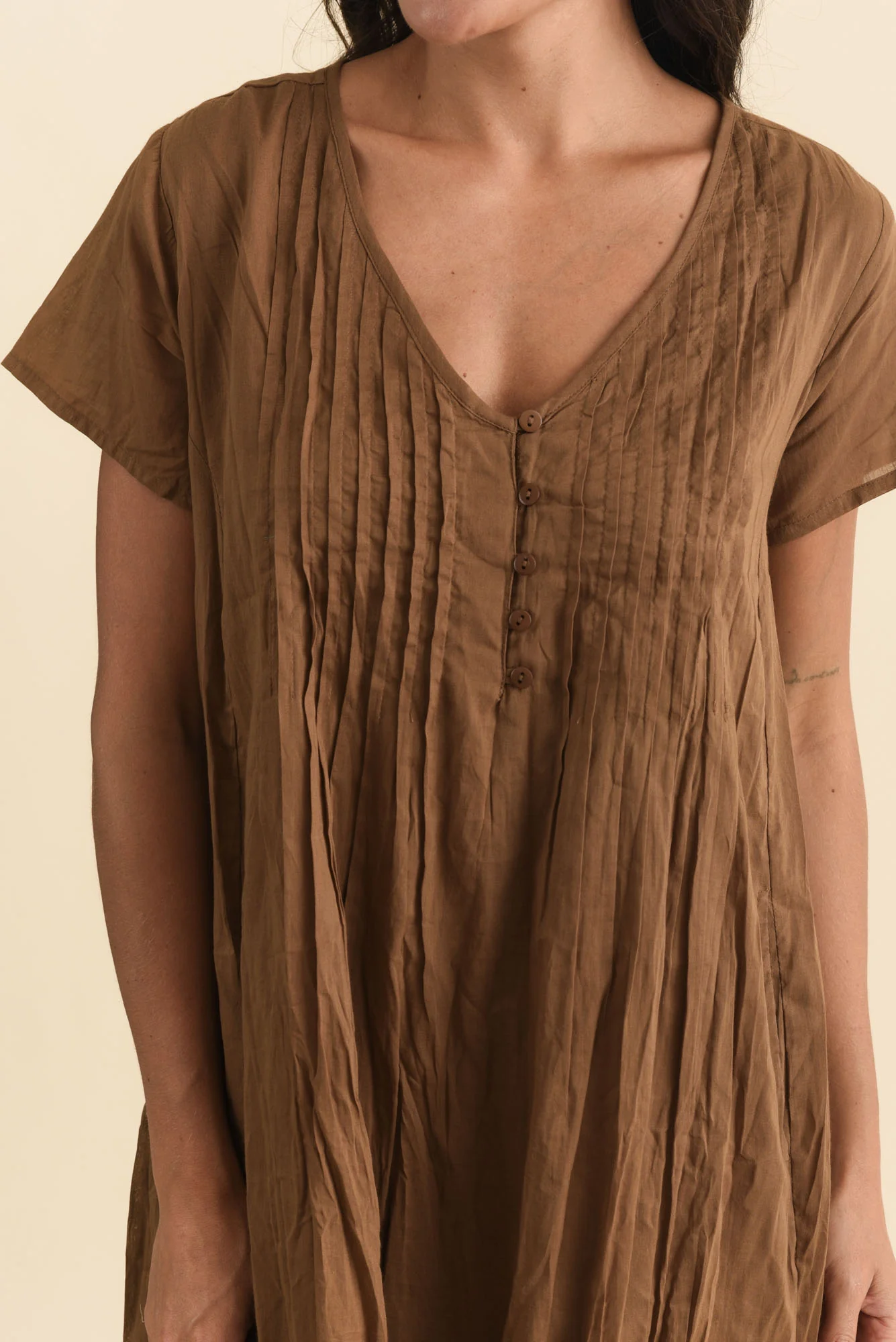 Sabina Mocha Crinkle Cotton Dress - Image 6