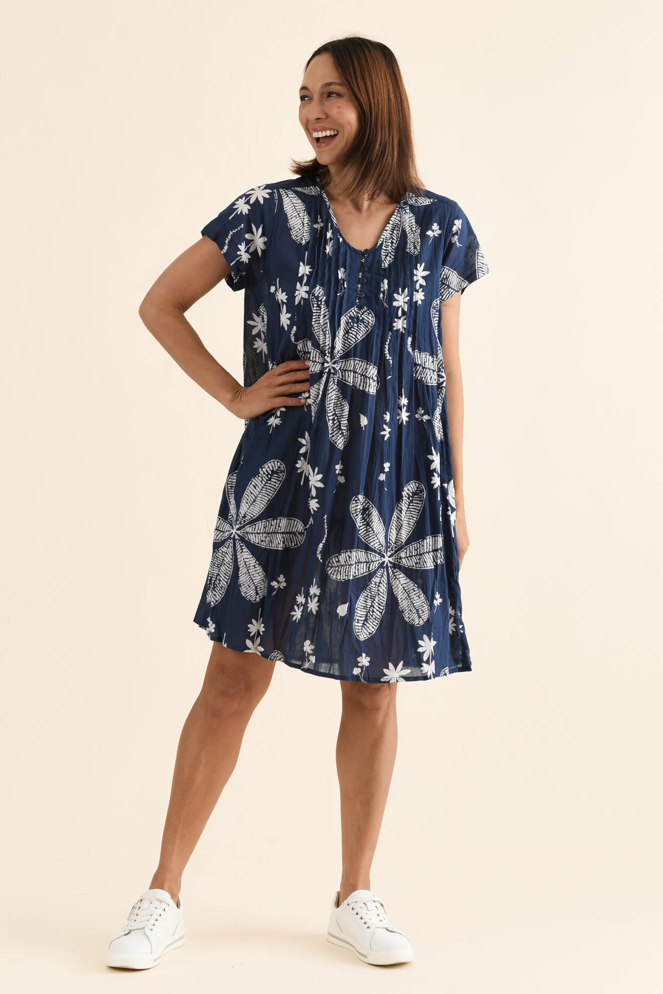 Sabina Navy Flower Crinkle Cotton Dress - Image 3