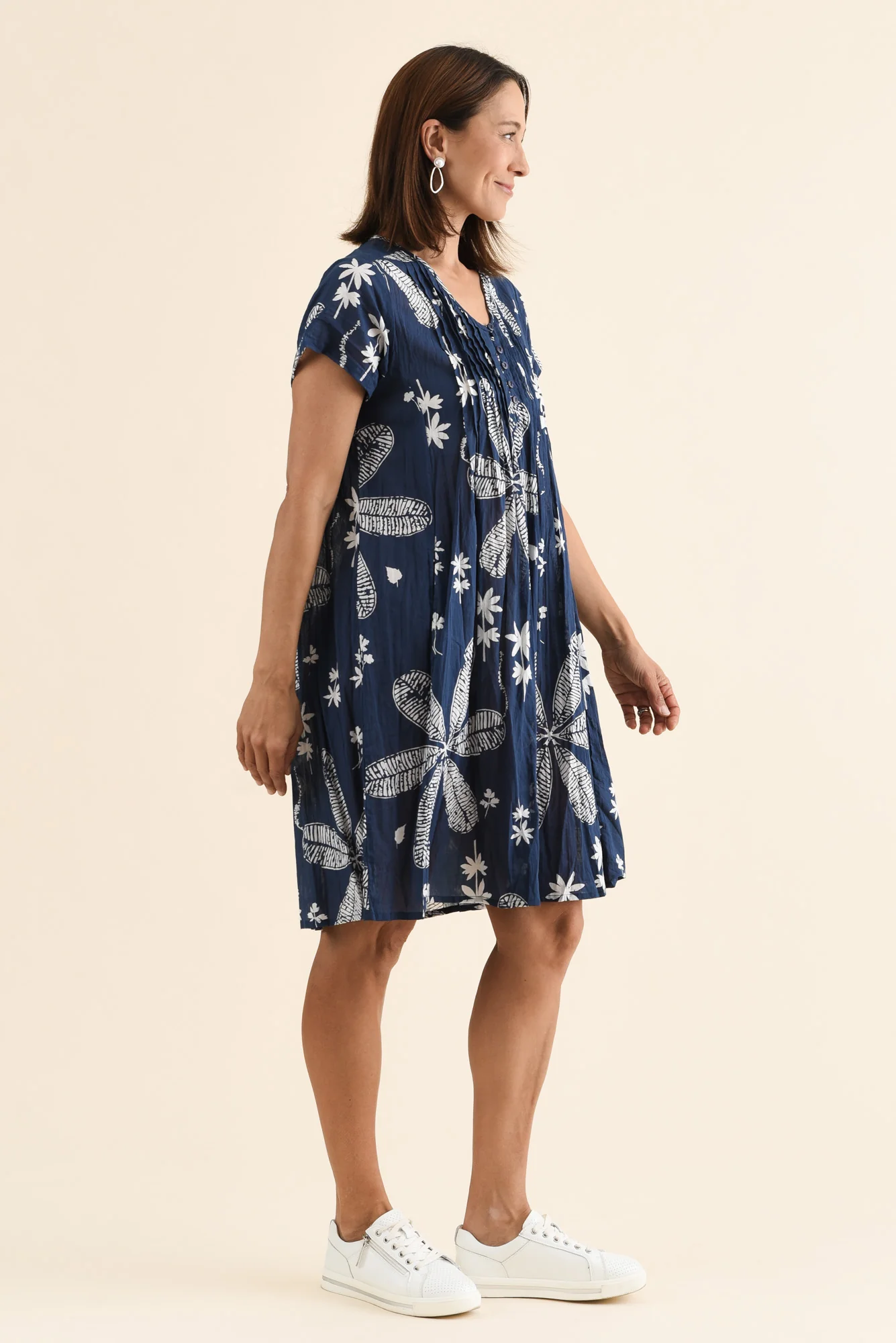 Sabina Navy Flower Crinkle Cotton Dress - Image 4