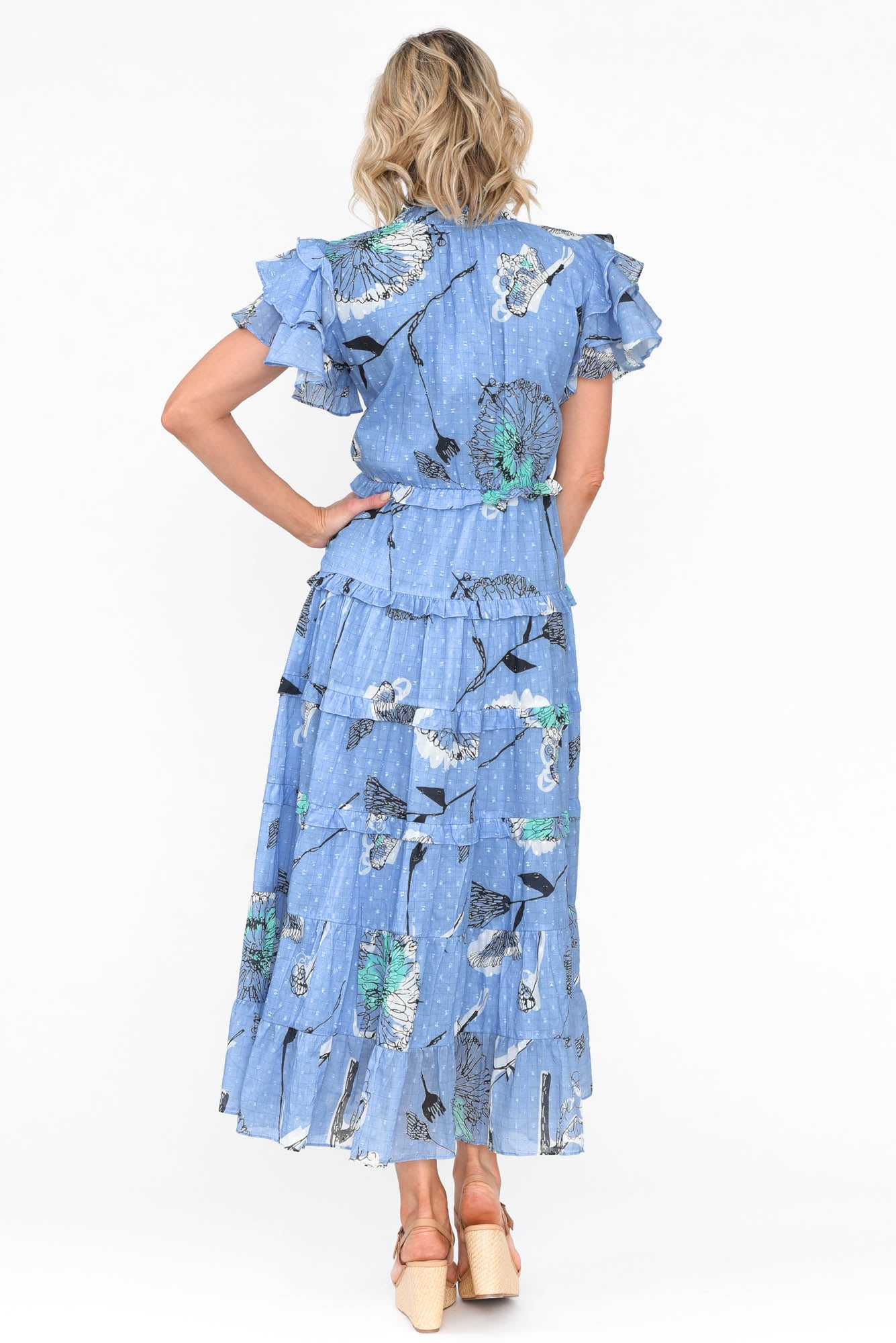 Sana Blue Dandelion Cotton Frill Dress - Image 4