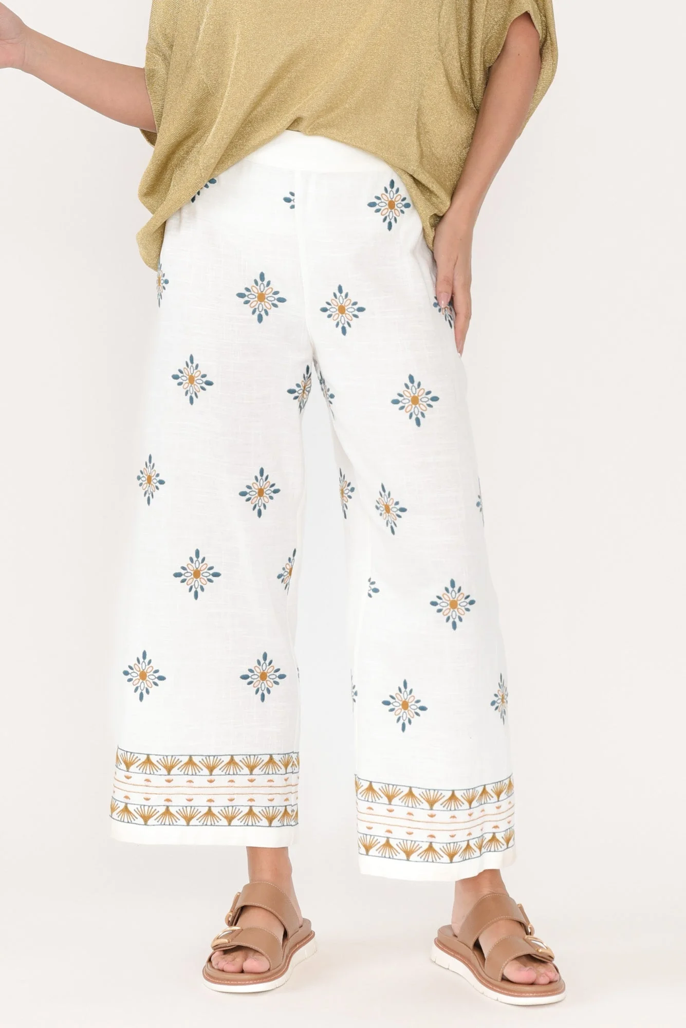 Sew Cream Geo Embroidered Pants