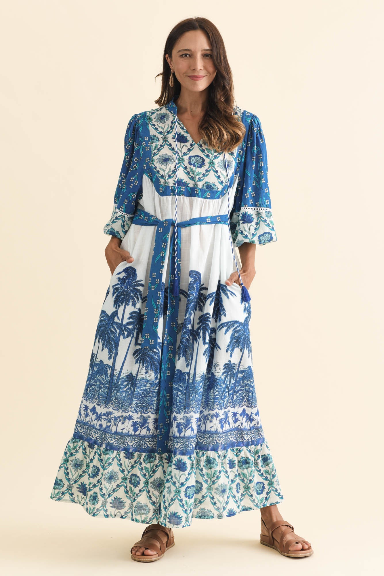 Shari Blue Tropical Cotton Dress - Image 3