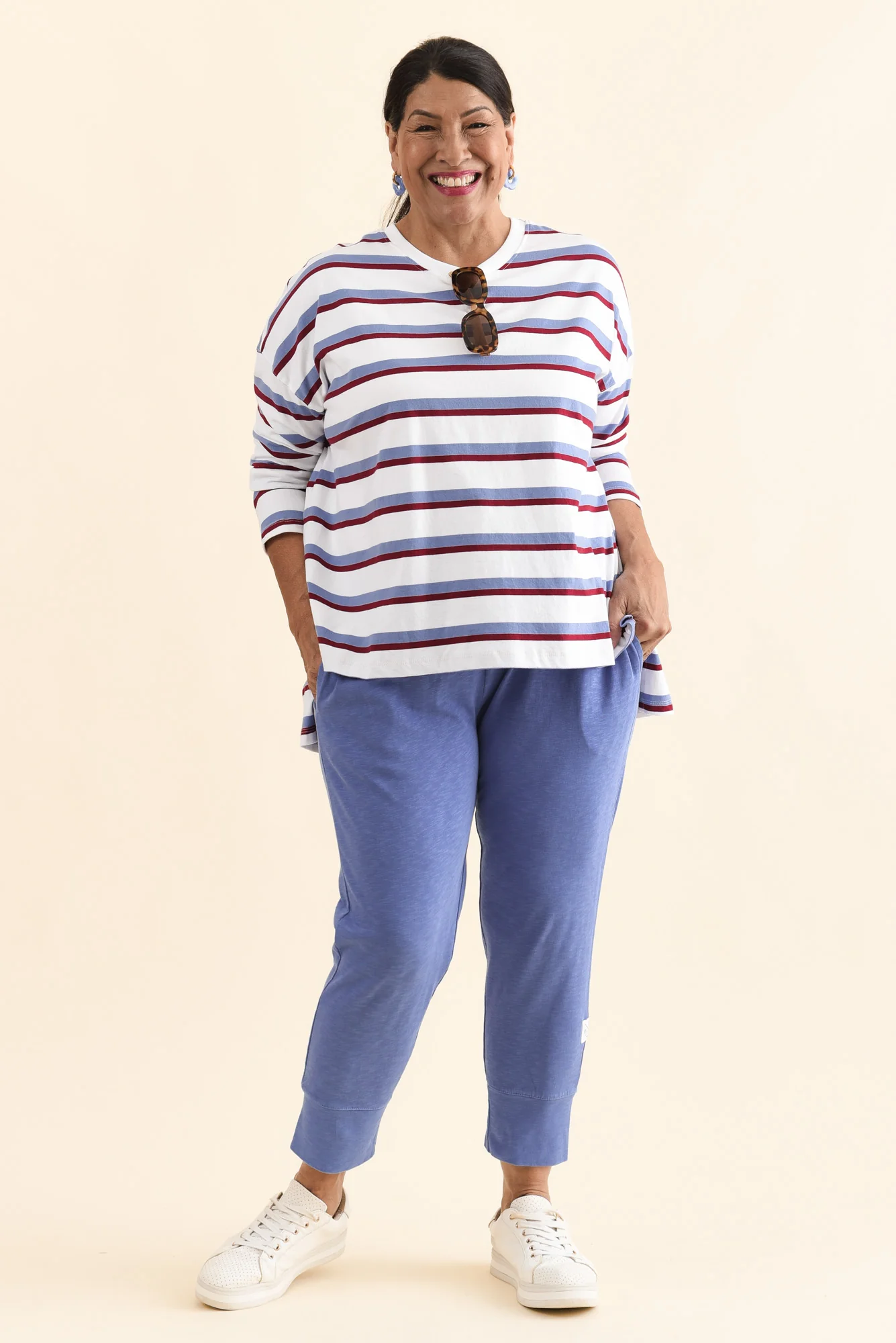 Sigrid White Stripe Long Sleeve Cotton Tee - Image 3