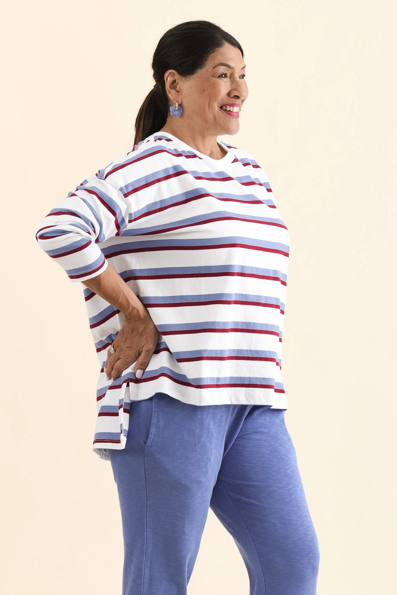 Sigrid White Stripe Long Sleeve Cotton Tee - Image 4