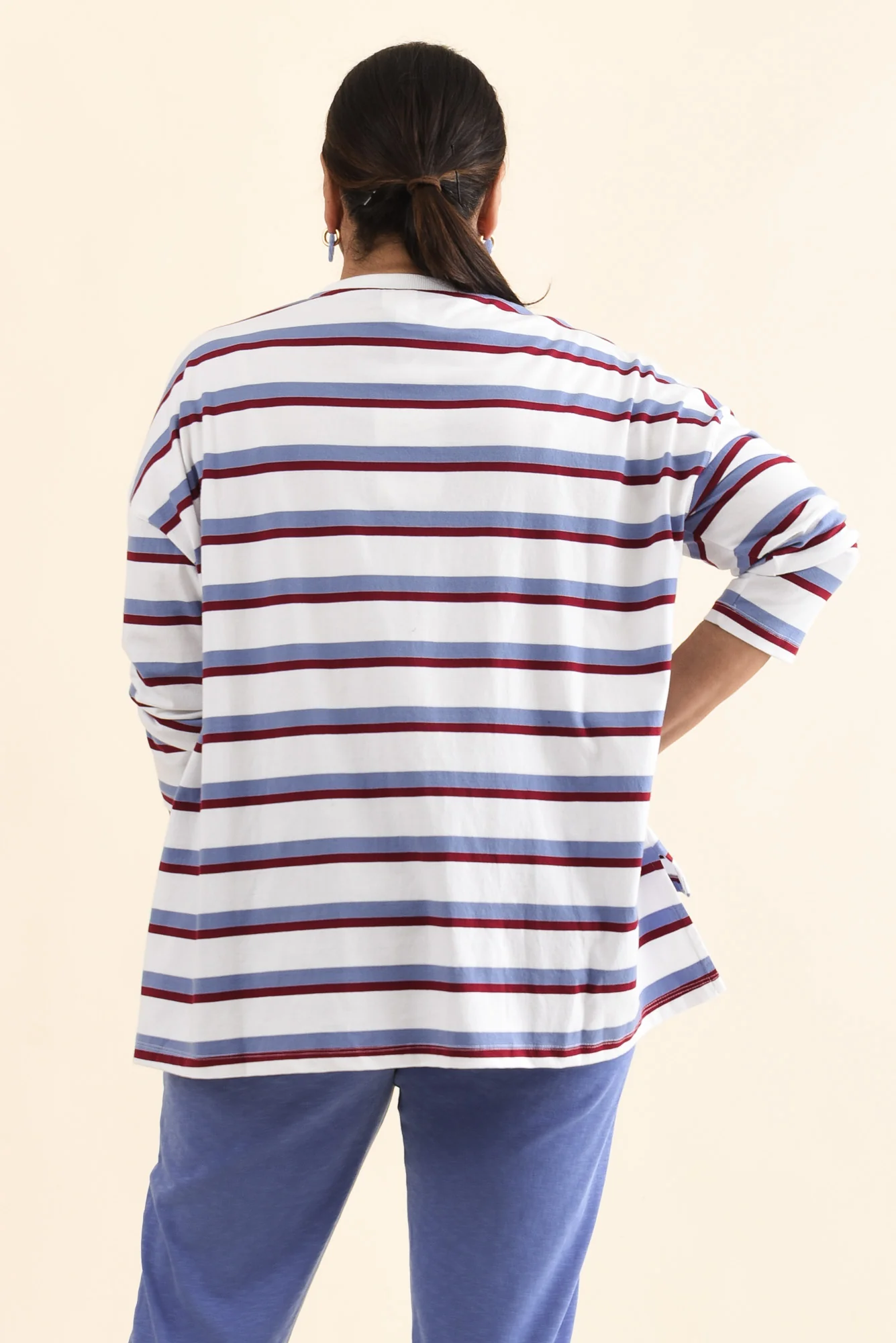 Sigrid White Stripe Long Sleeve Cotton Tee - Image 5