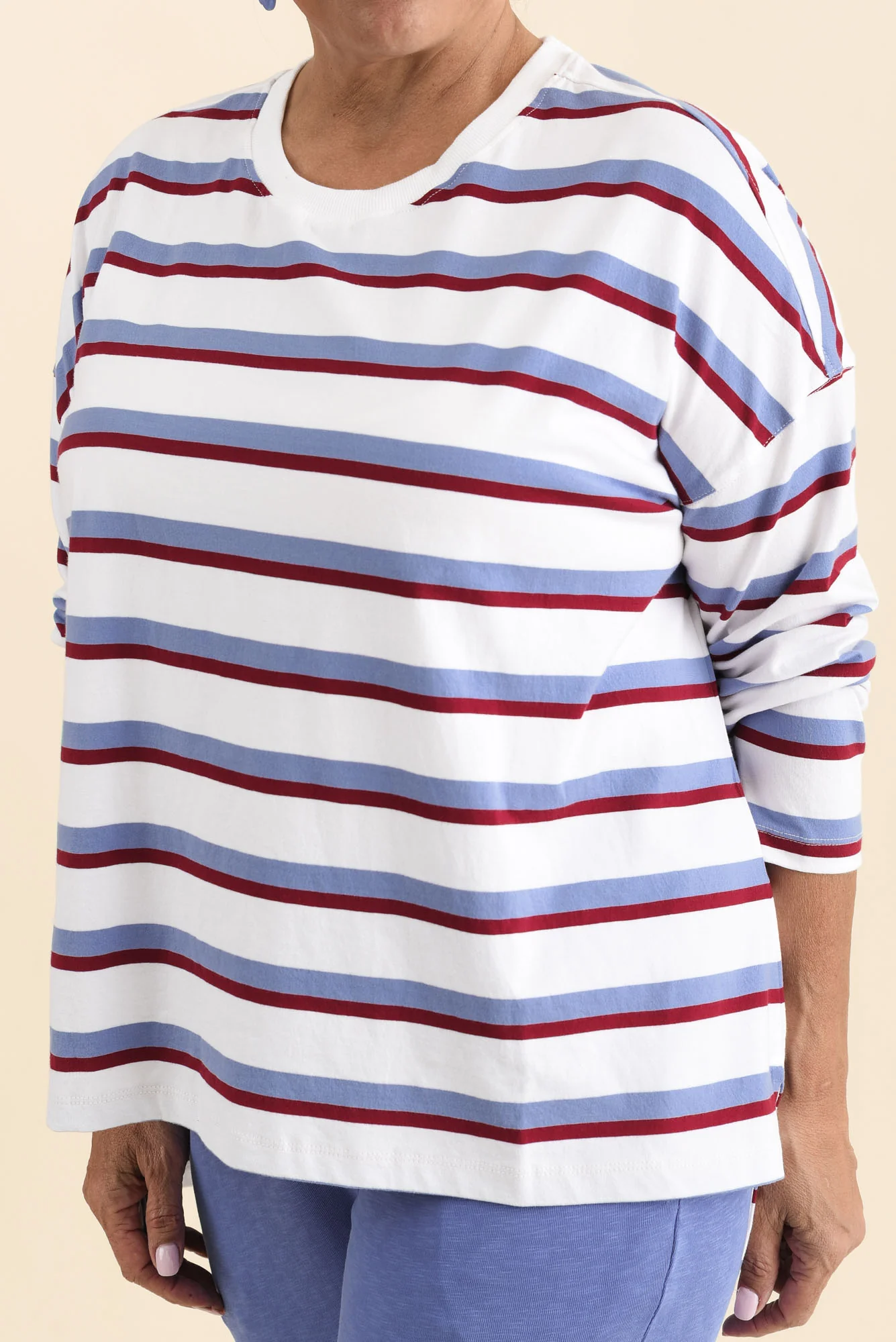Sigrid White Stripe Long Sleeve Cotton Tee - Image 6