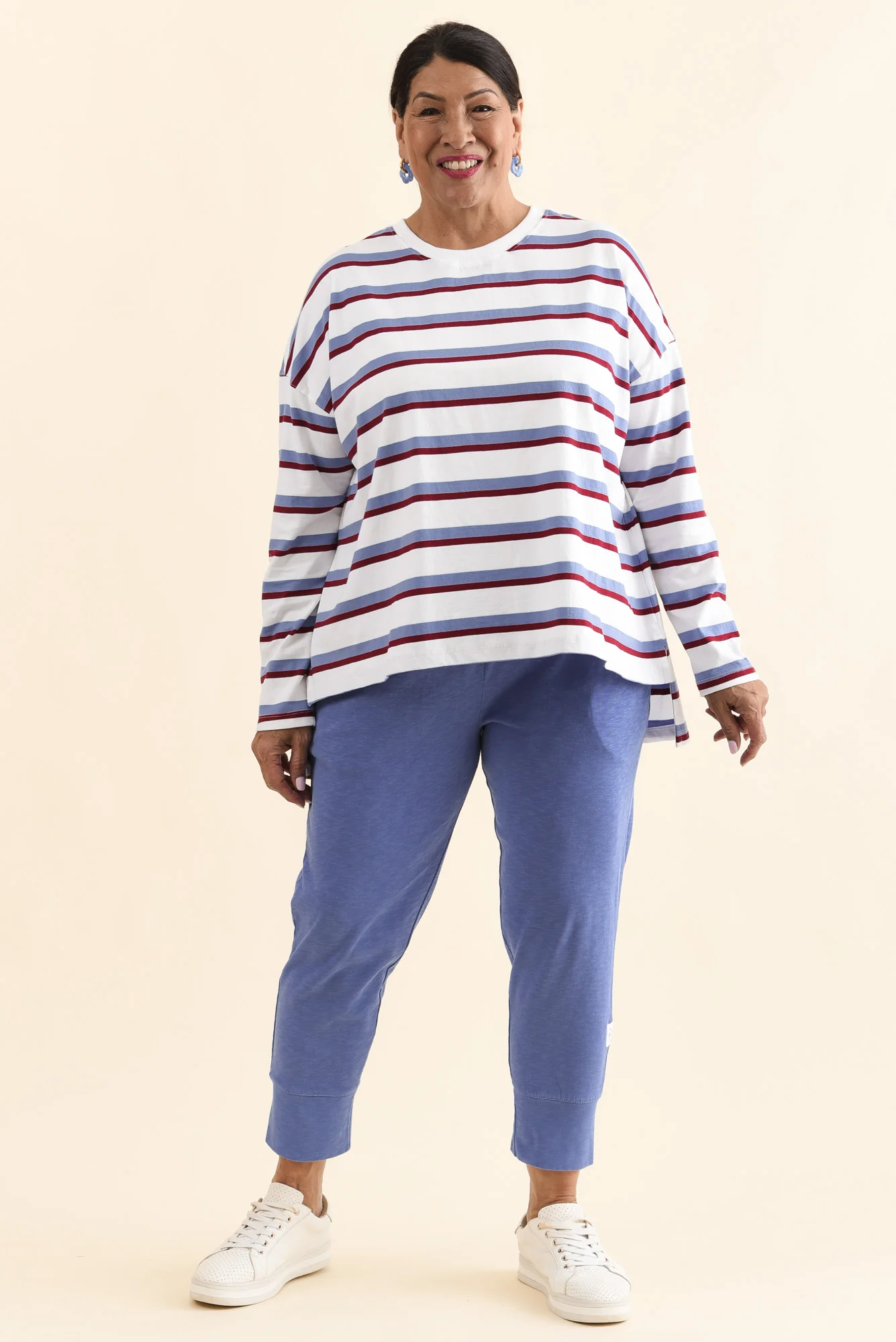 Sigrid White Stripe Long Sleeve Cotton Tee - Image 7