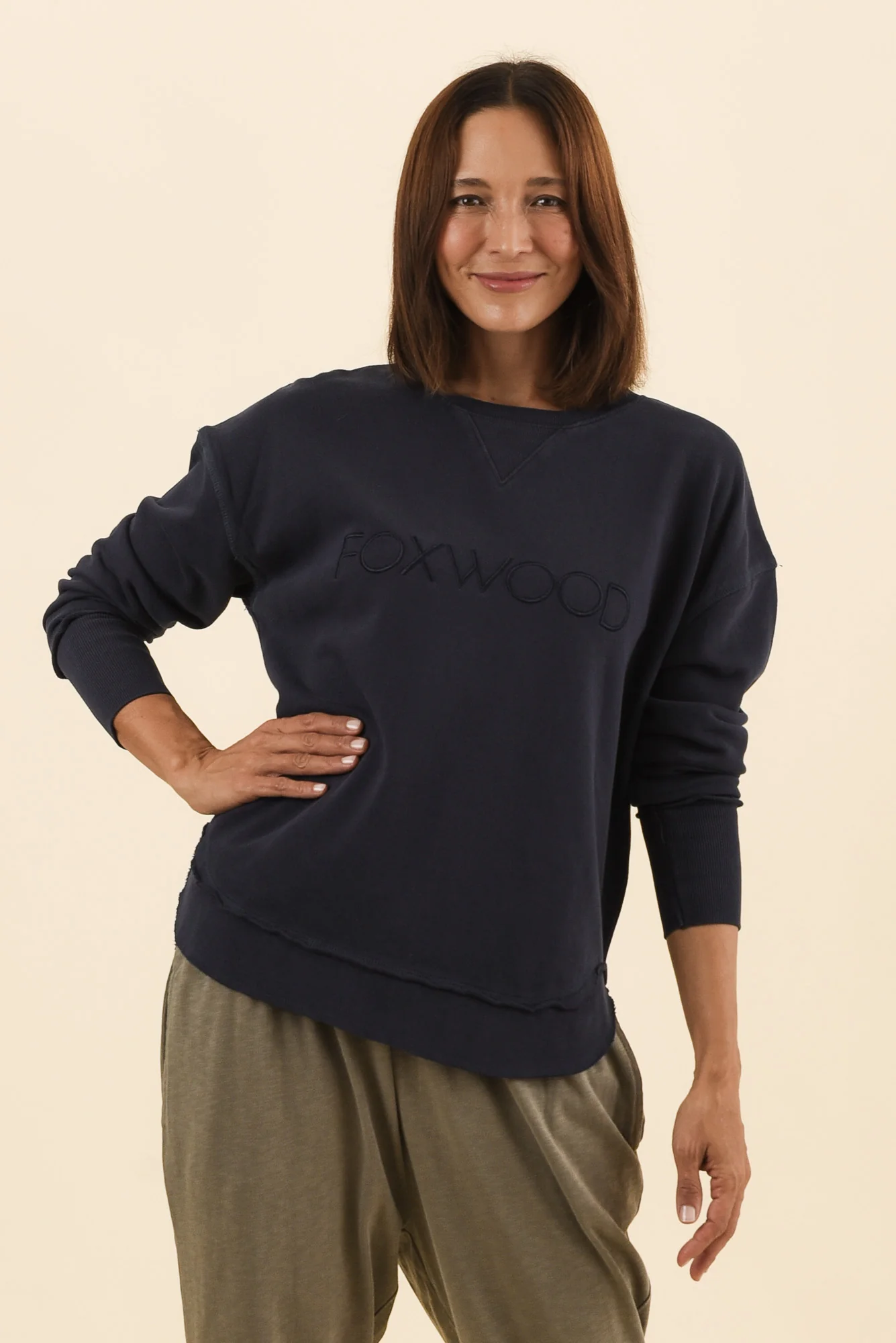 Simplified Navy Cotton Crewneck Sweatshirt