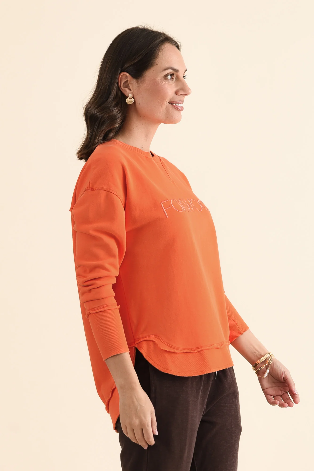 Simplified Orange Cotton Crewneck Sweatshirt - Image 3