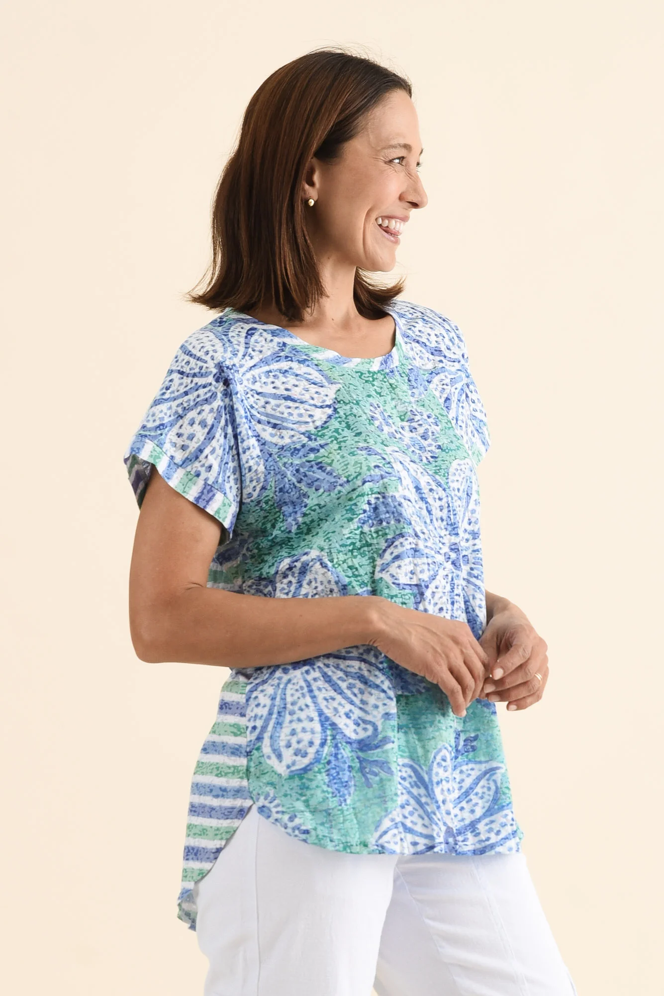 Sorelle Green Floral Cotton Blend Tee - Image 3