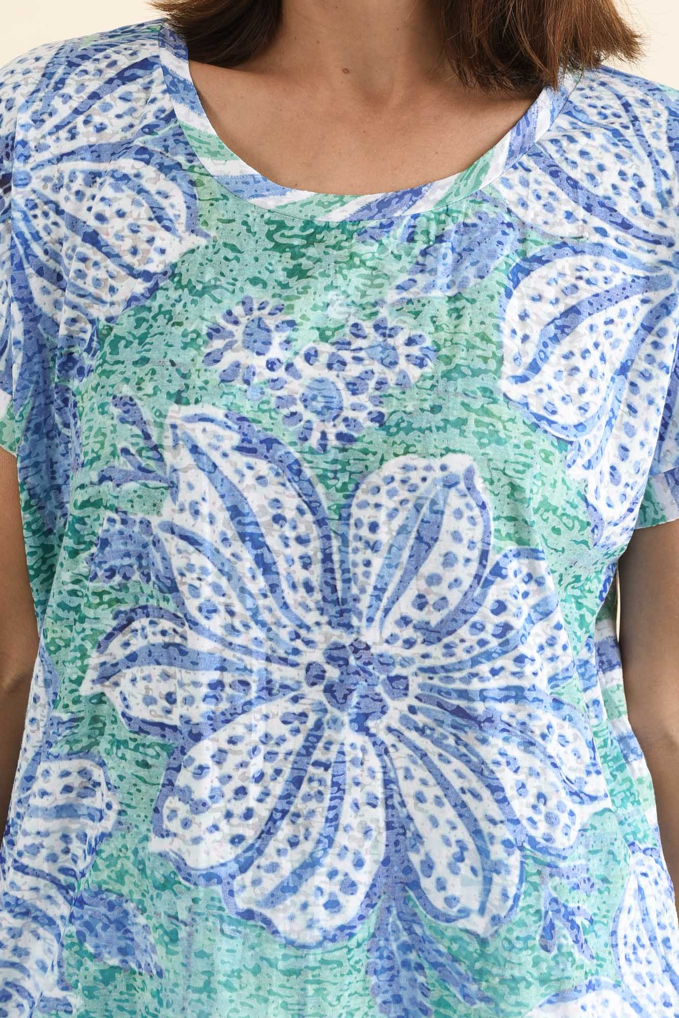 Sorelle Green Floral Cotton Blend Tee - Image 5