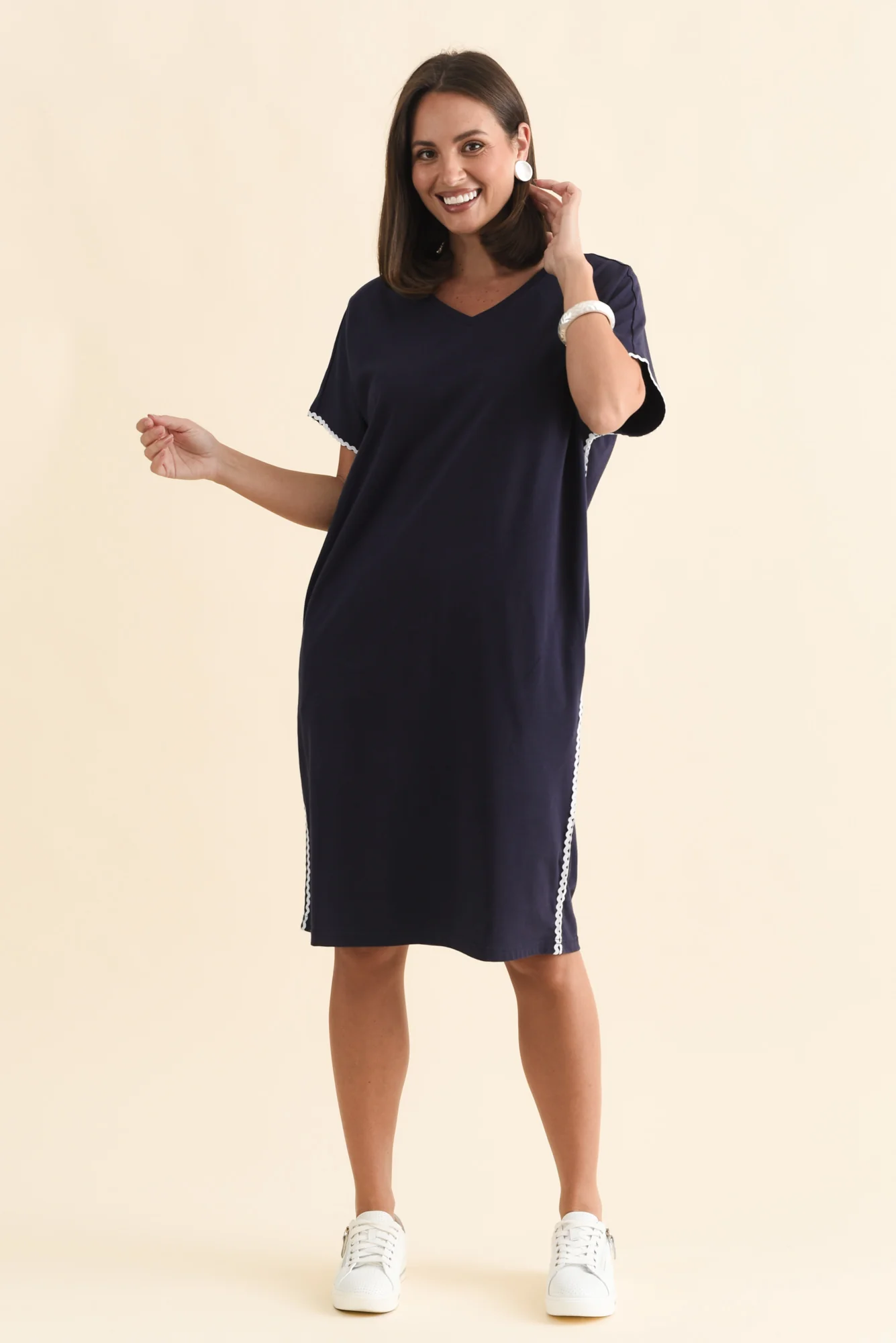Stellar Navy Contrast Cotton Tee Dress - Image 2