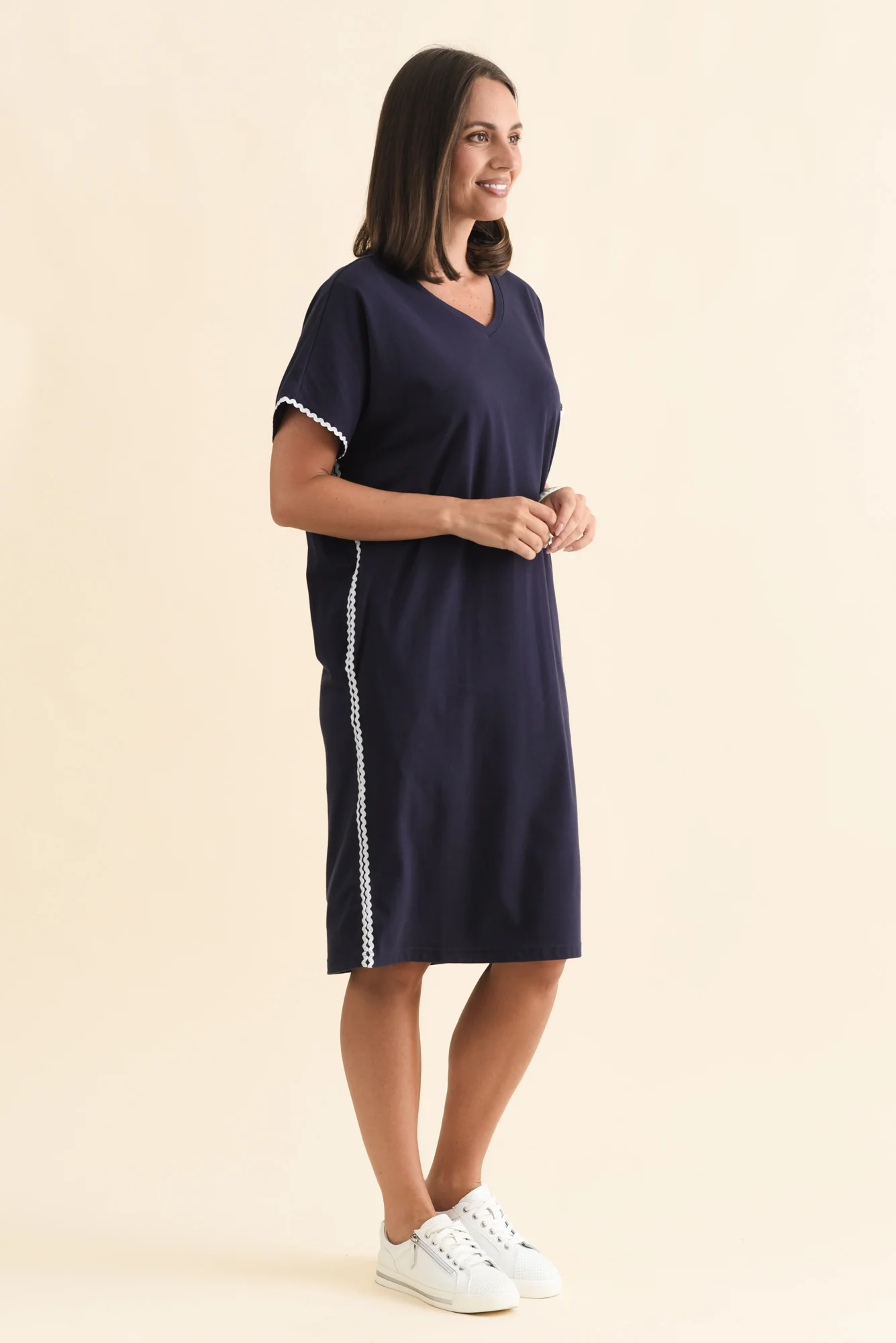 Stellar Navy Contrast Cotton Tee Dress - Image 3