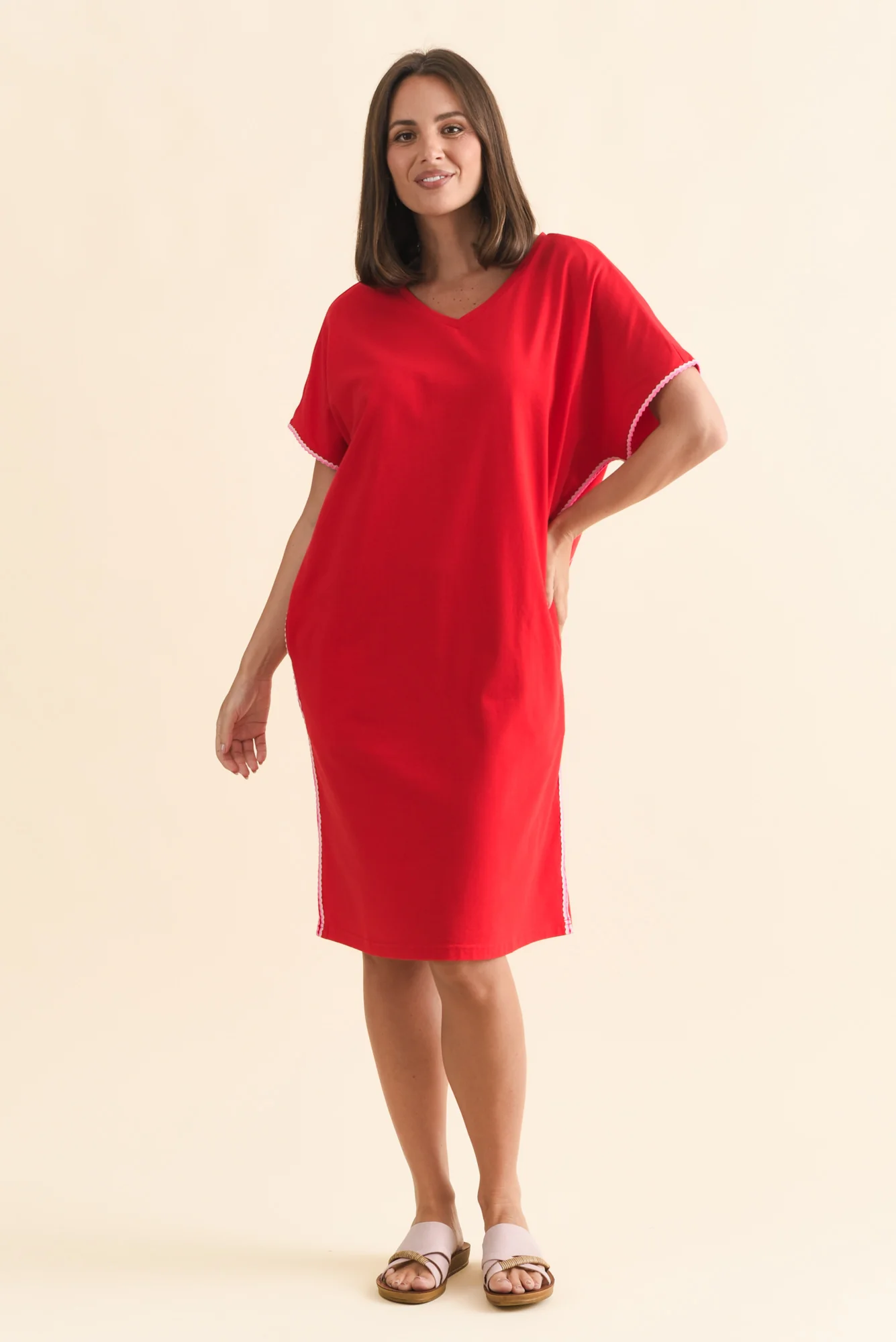 Stellar Red Contrast Cotton Tee Dress - Image 3