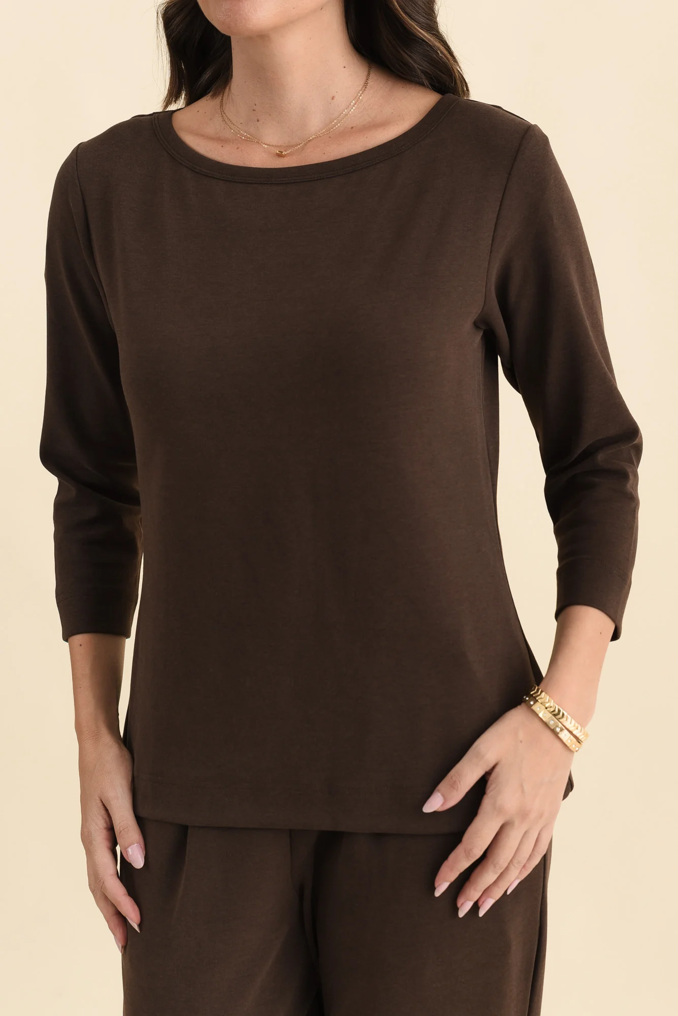 SuedeLuxe Chocolate 3/4 Sleeve Top - Image 7