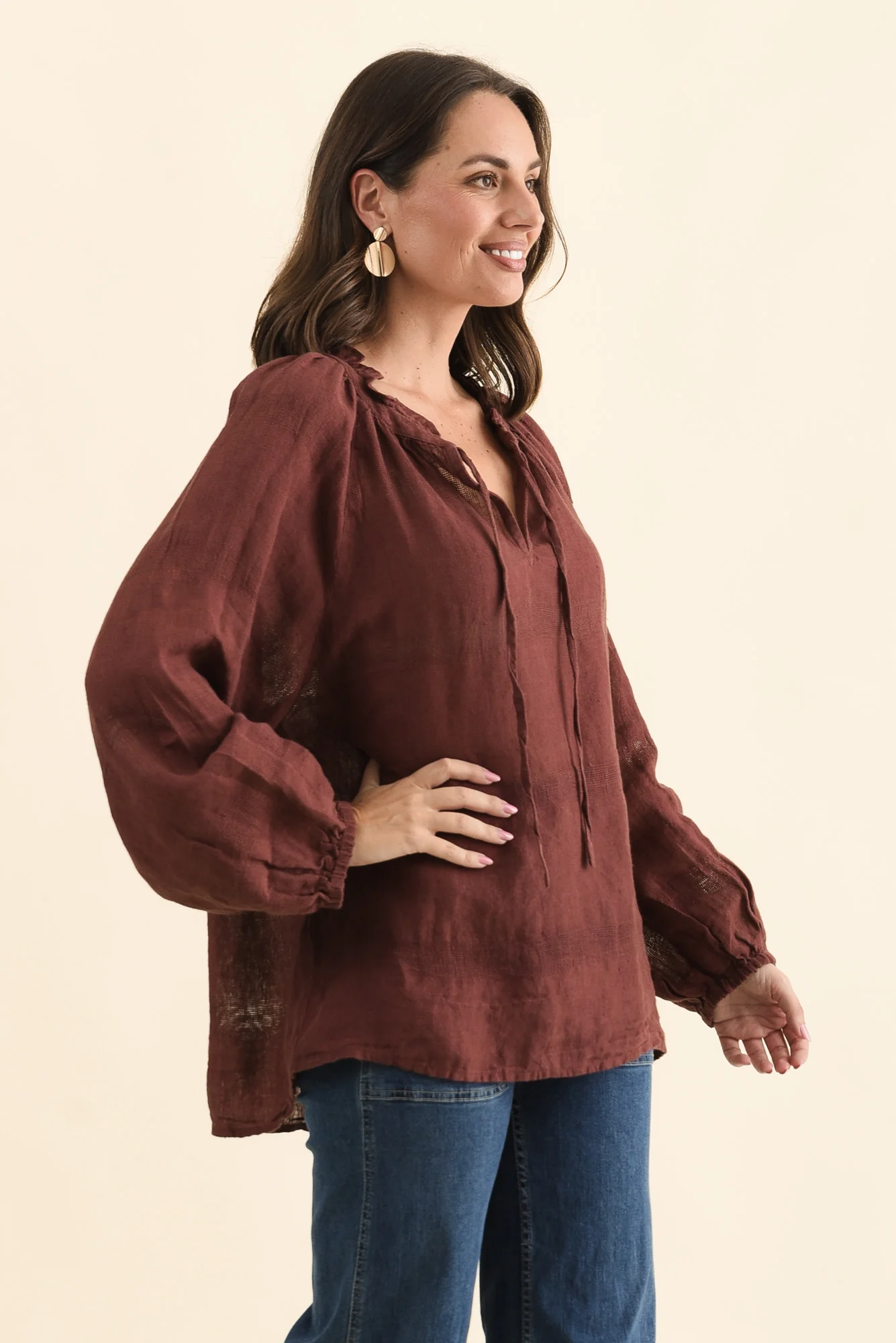 Sussana Burgundy Linen Tie Top - Image 3