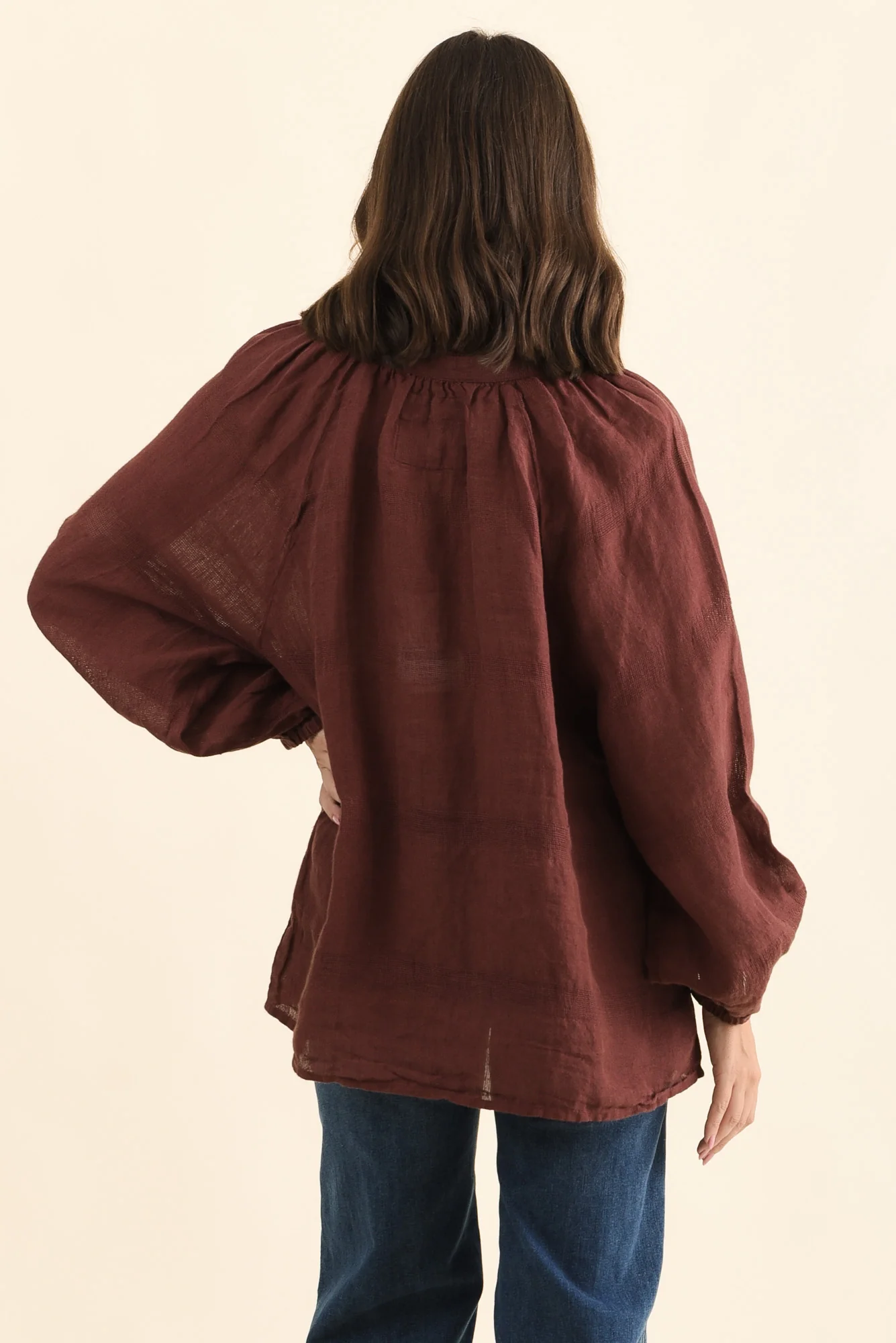 Sussana Burgundy Linen Tie Top - Image 4