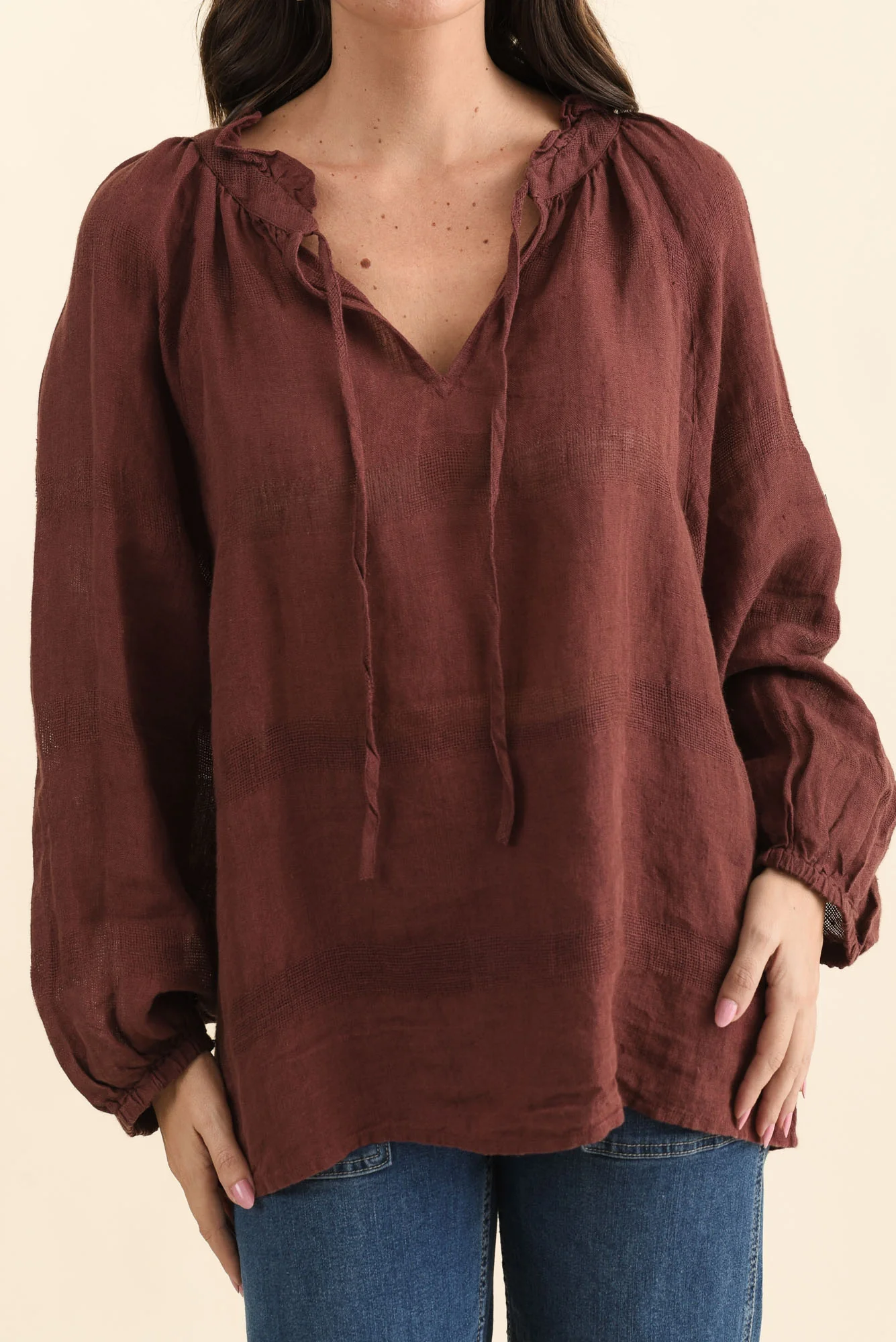Sussana Burgundy Linen Tie Top - Image 5