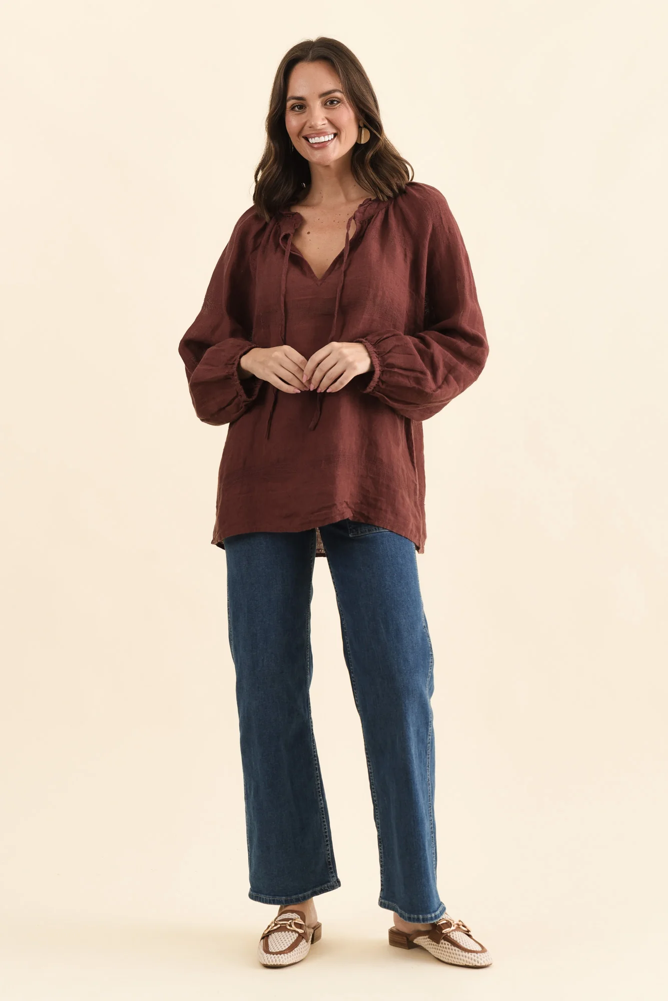 Sussana Burgundy Linen Tie Top - Image 6