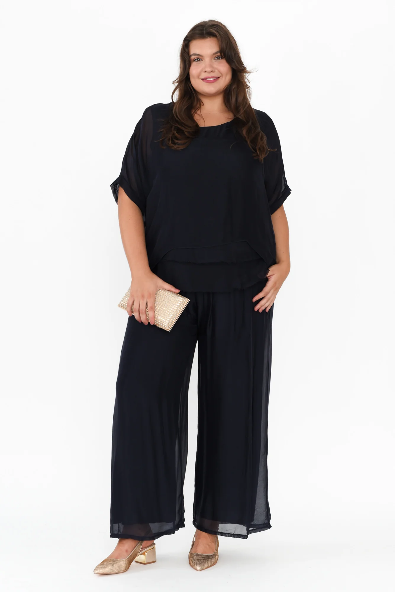 Talia Navy Silk Layer Top - Image 9