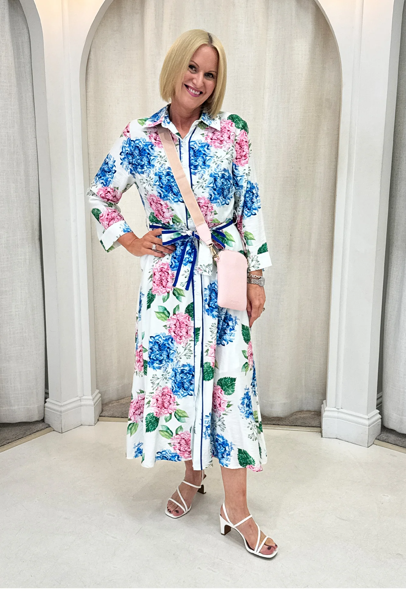 Taylah White Flower Linen Cotton Dress - Image 8