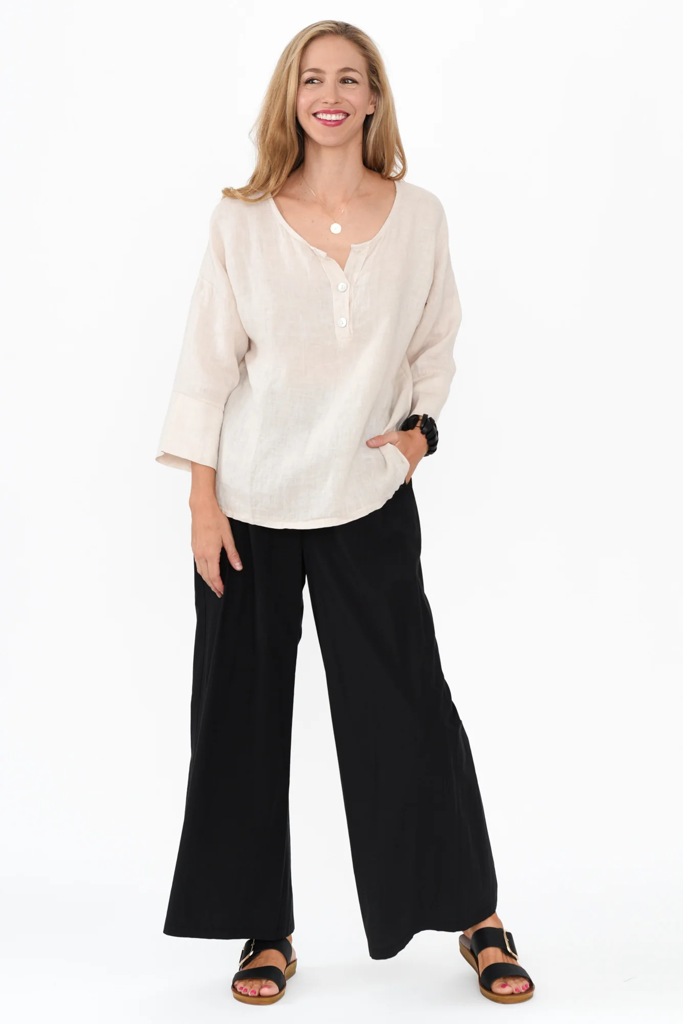 Tayte Natural Linen Button Top - Image 2