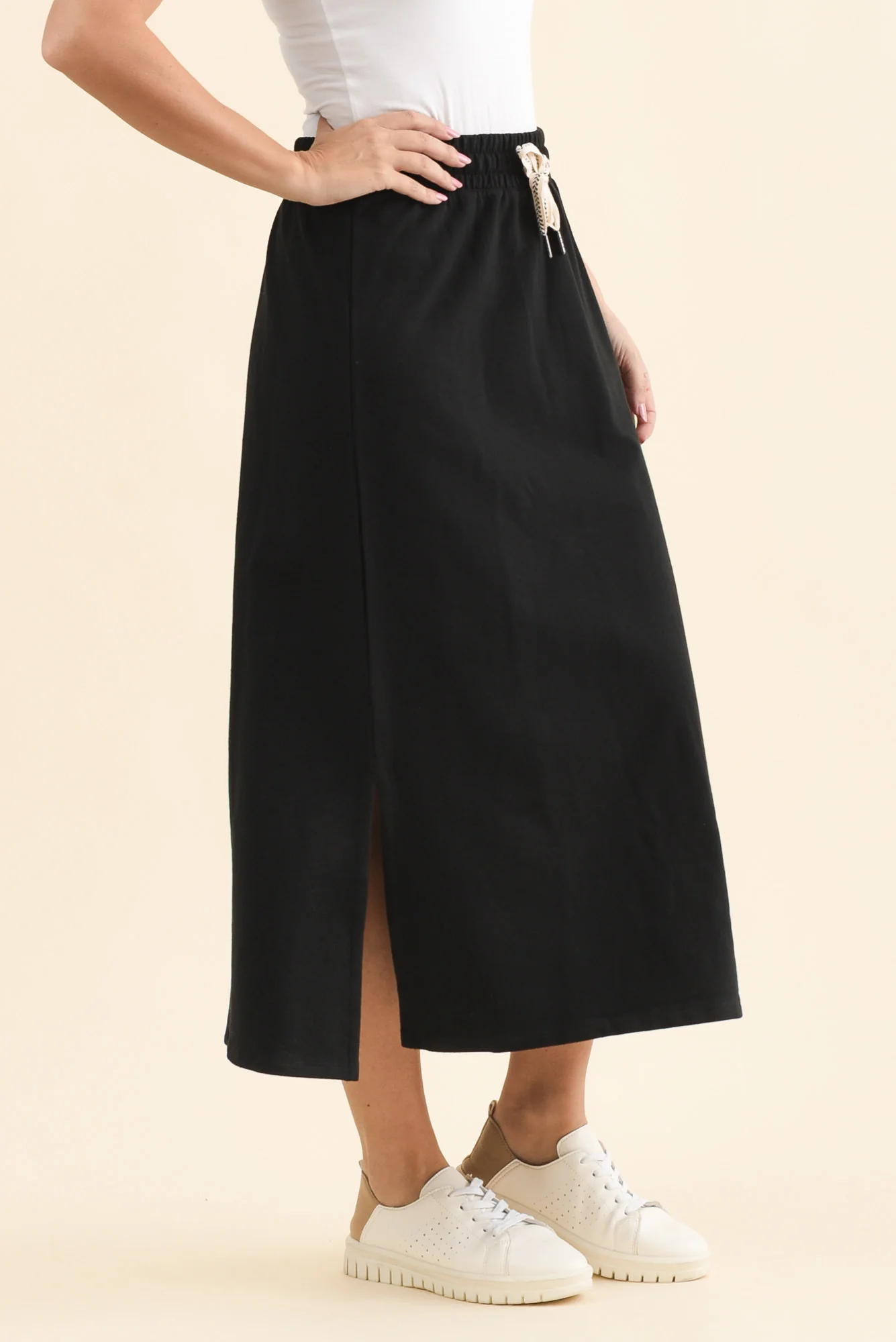 Travel Black Cotton Maxi Skirt - Image 4