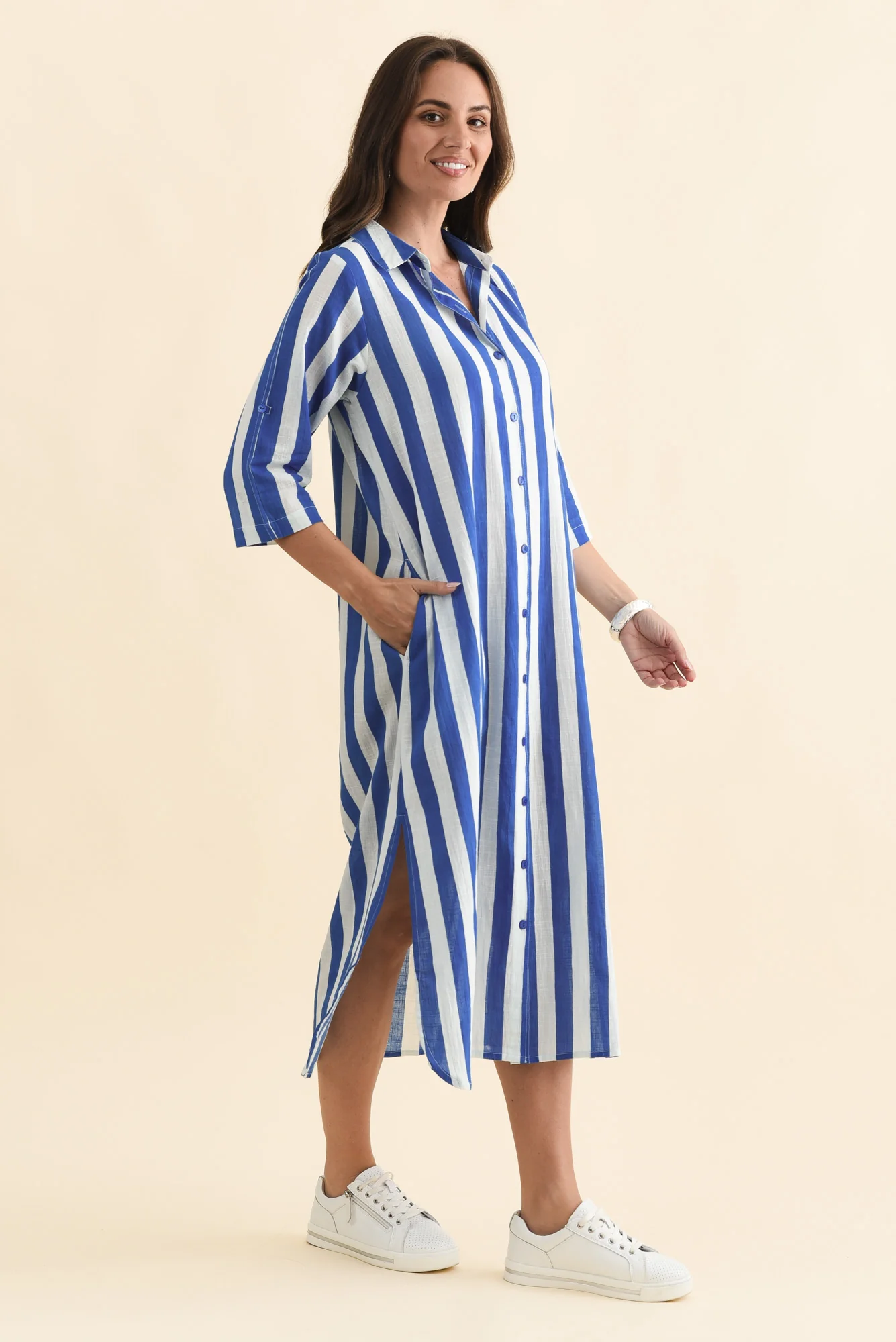 Tricia Cobalt Stripe Cotton Shirt Dress - Image 4