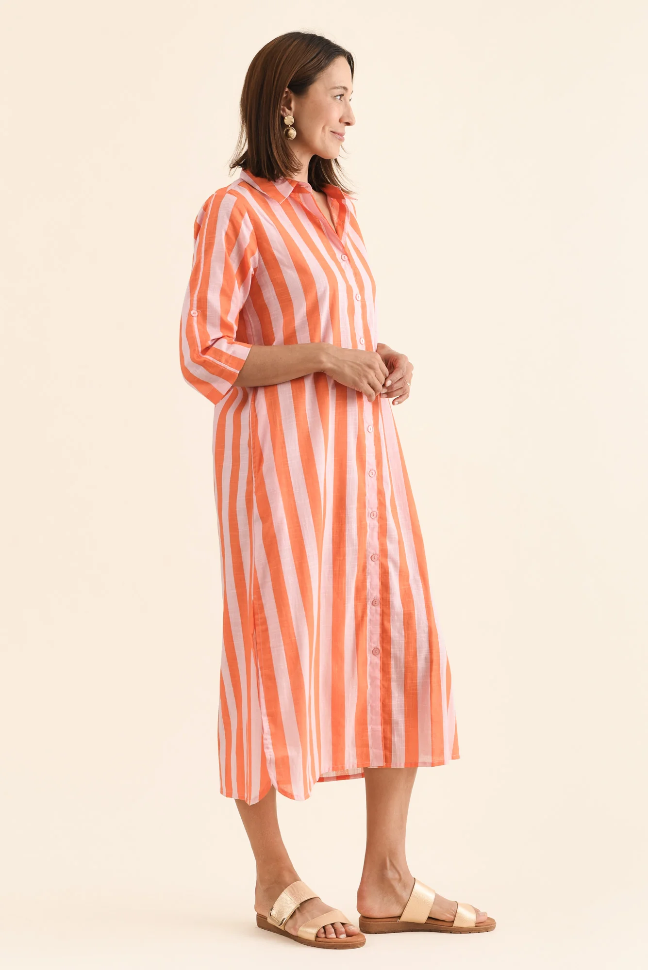 Tricia Orange Stripe Cotton Shirt Dress - Image 3