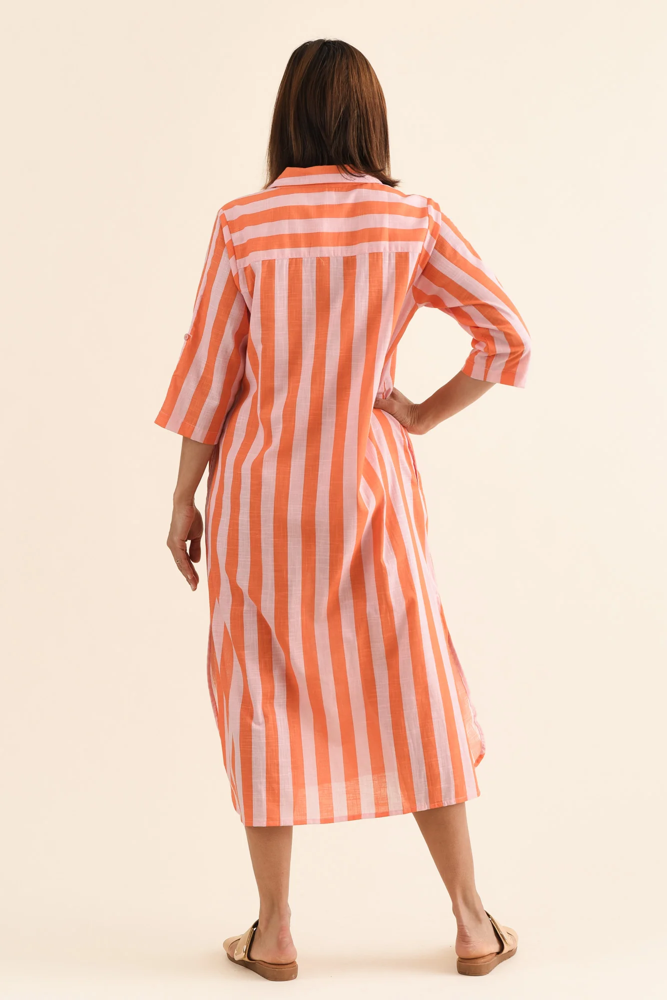 Tricia Orange Stripe Cotton Shirt Dress - Image 4