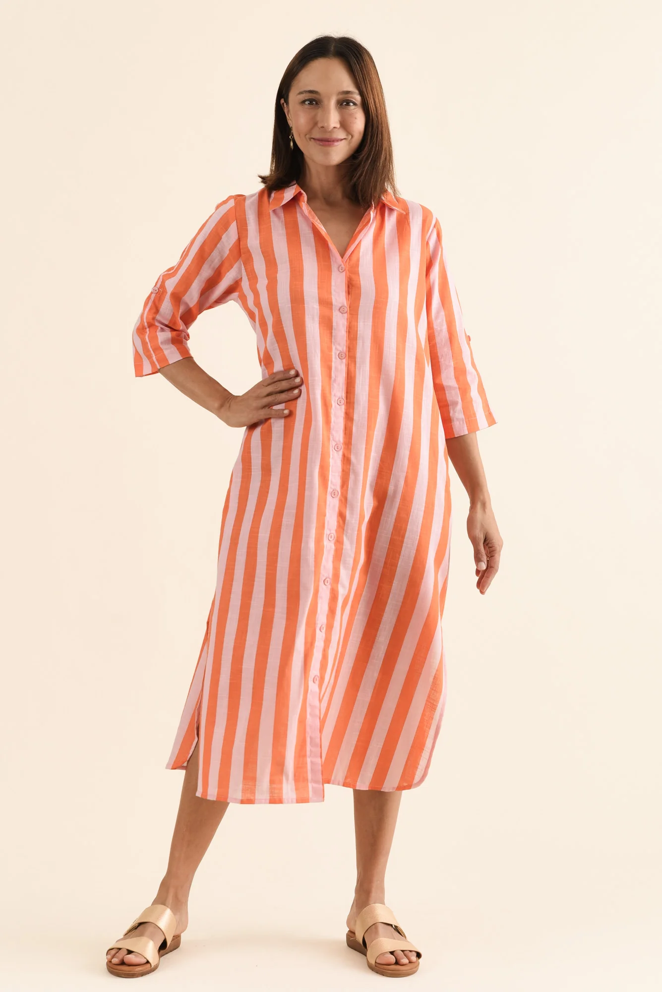 Tricia Orange Stripe Cotton Shirt Dress - Image 6