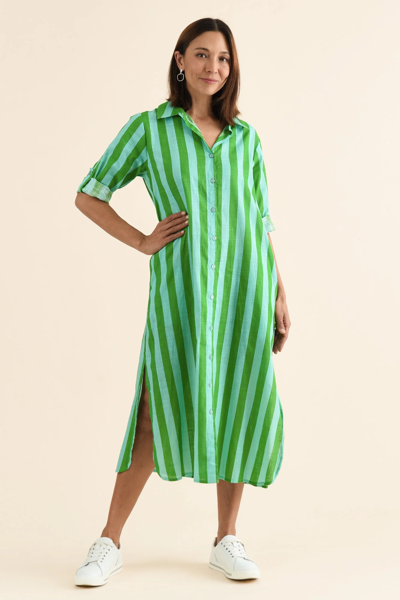 Tricia Turquoise Stripe Cotton Shirt Dress - Image 6