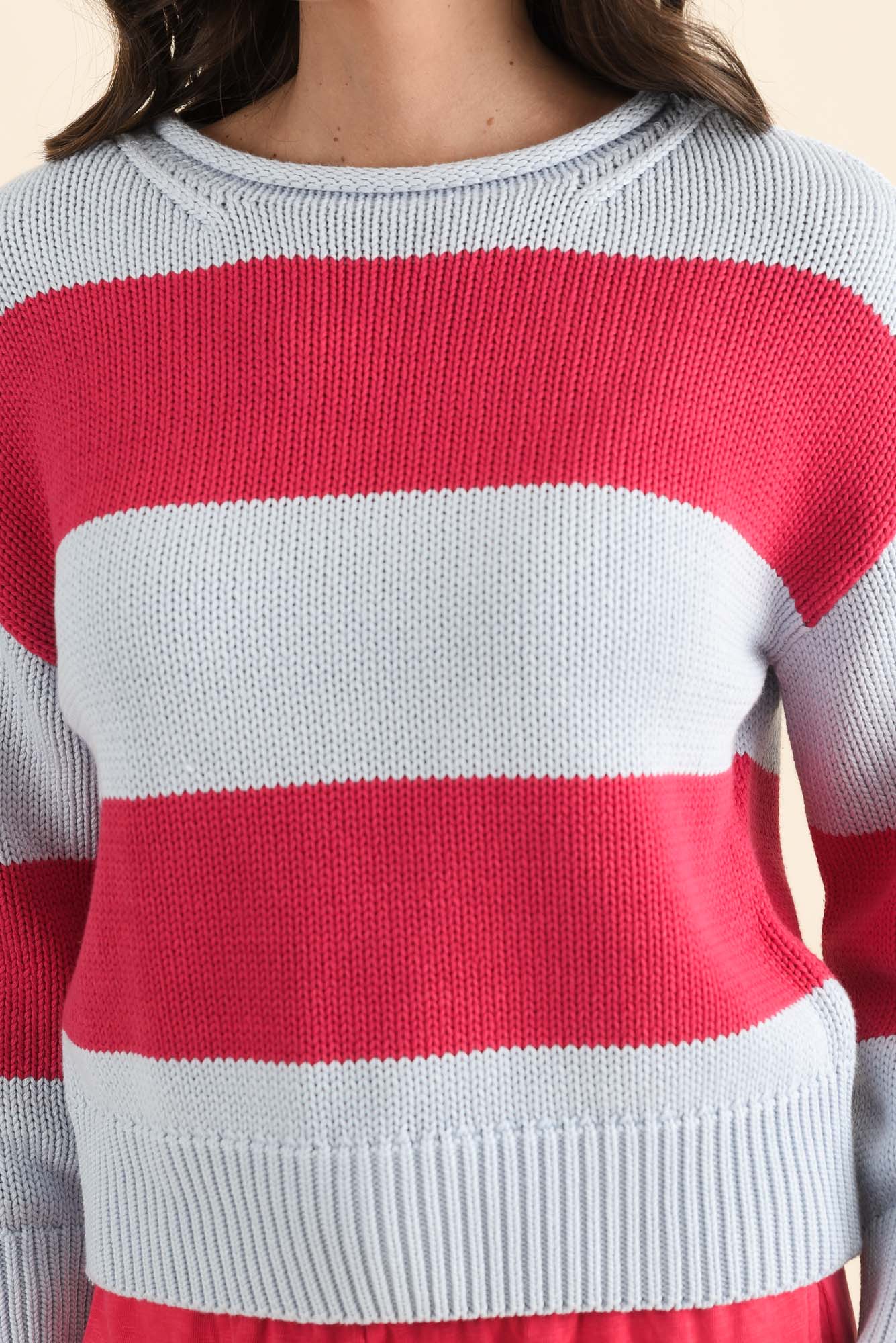 Vesi Red Stripe Cotton Knit Jumper - Image 5