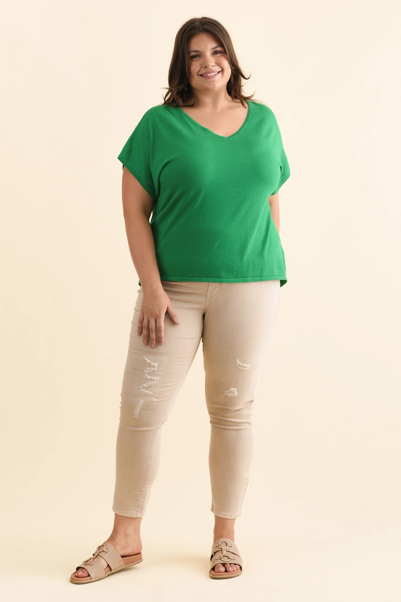 Via Green Cotton V Neck Knit Top - Image 8
