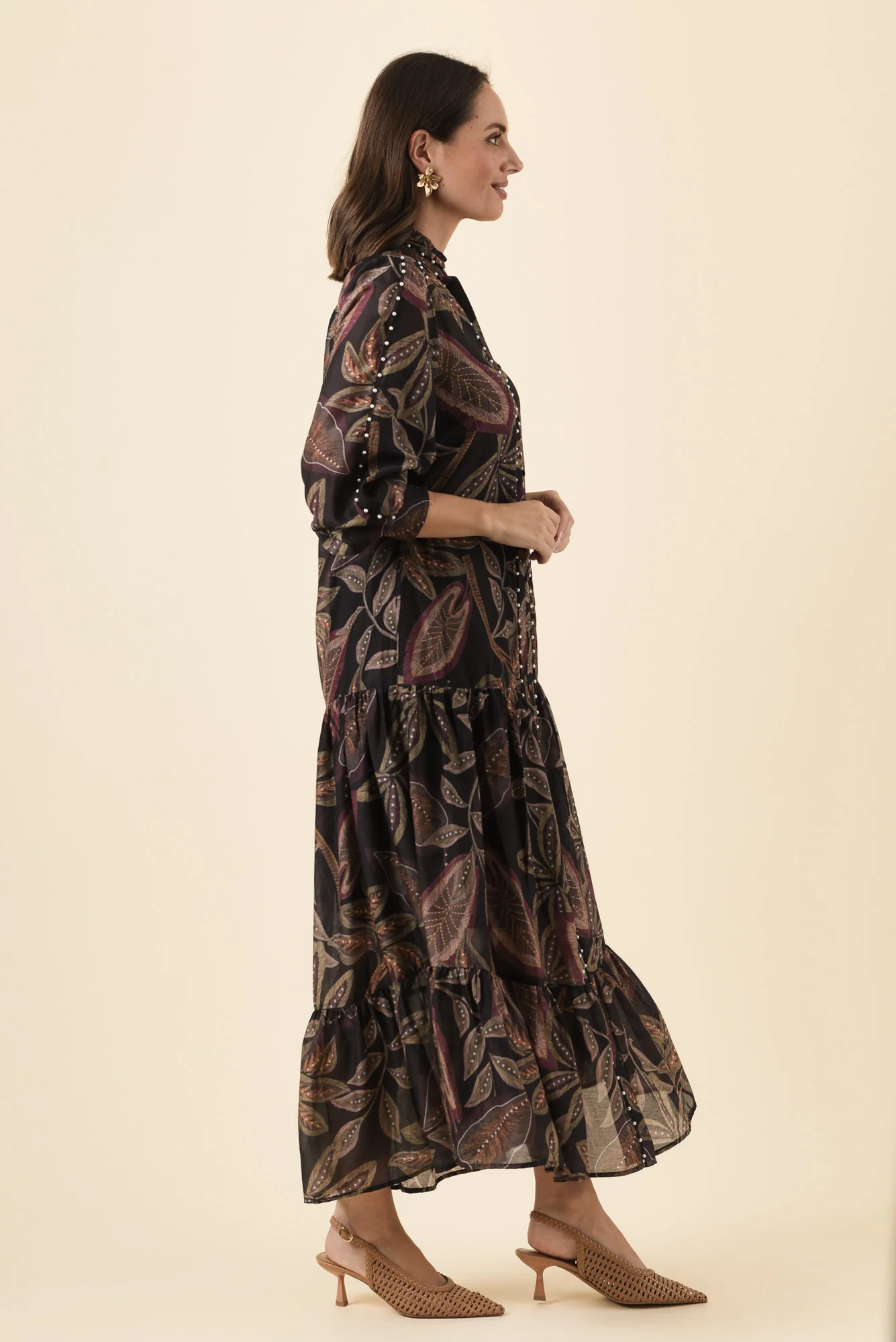 Wanderlust Dark Tropique Cotton Silk Pearl Dress - Image 3