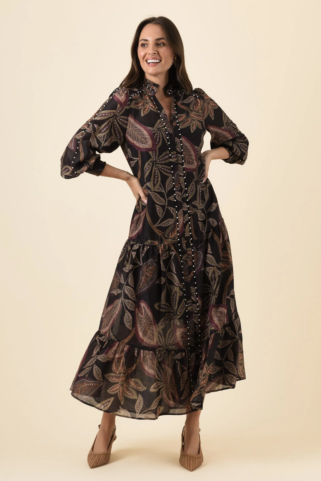 Wanderlust Dark Tropique Cotton Silk Pearl Dress - Image 6