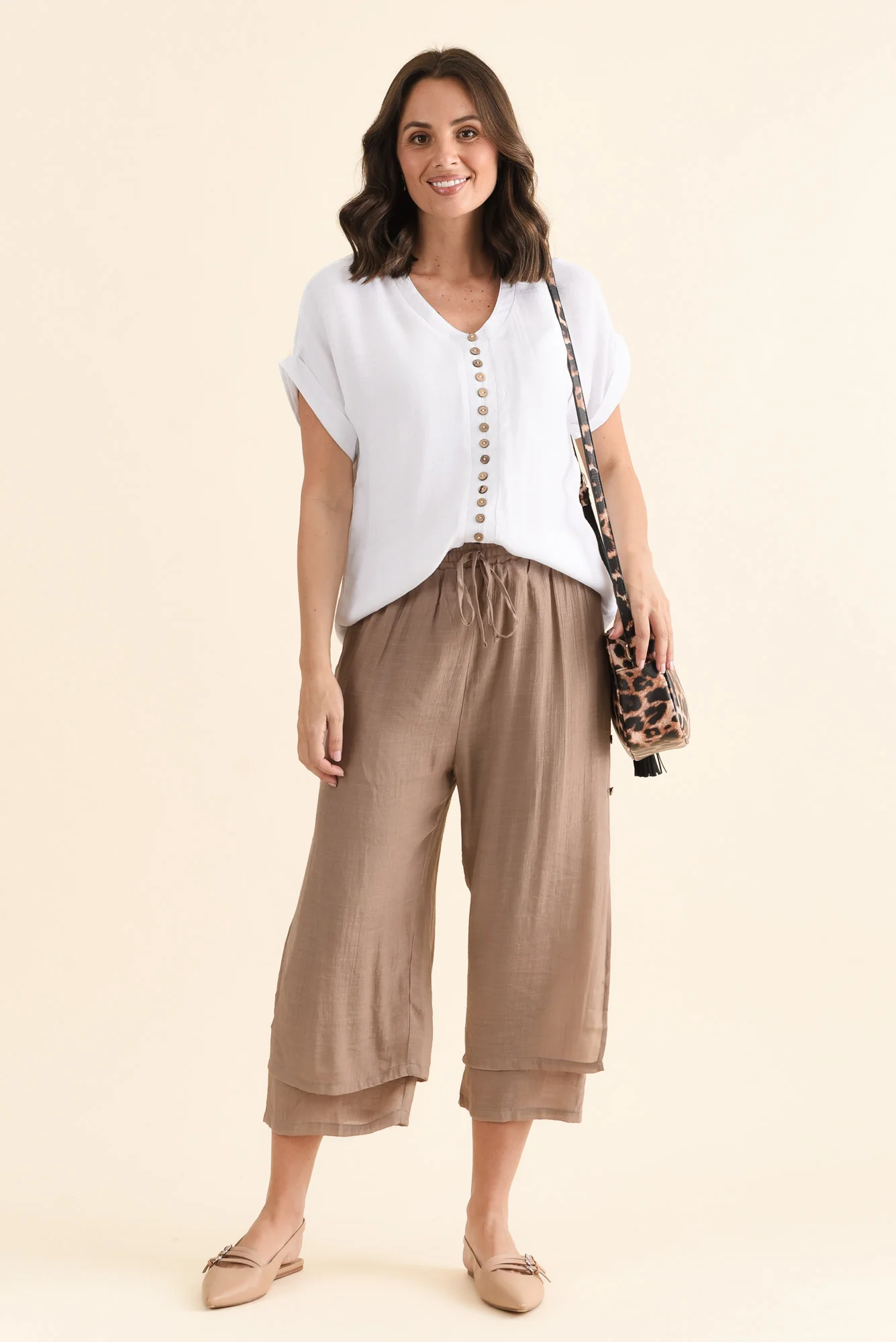 Watson Mocha Cotton Blend Layered Pants - Image 2