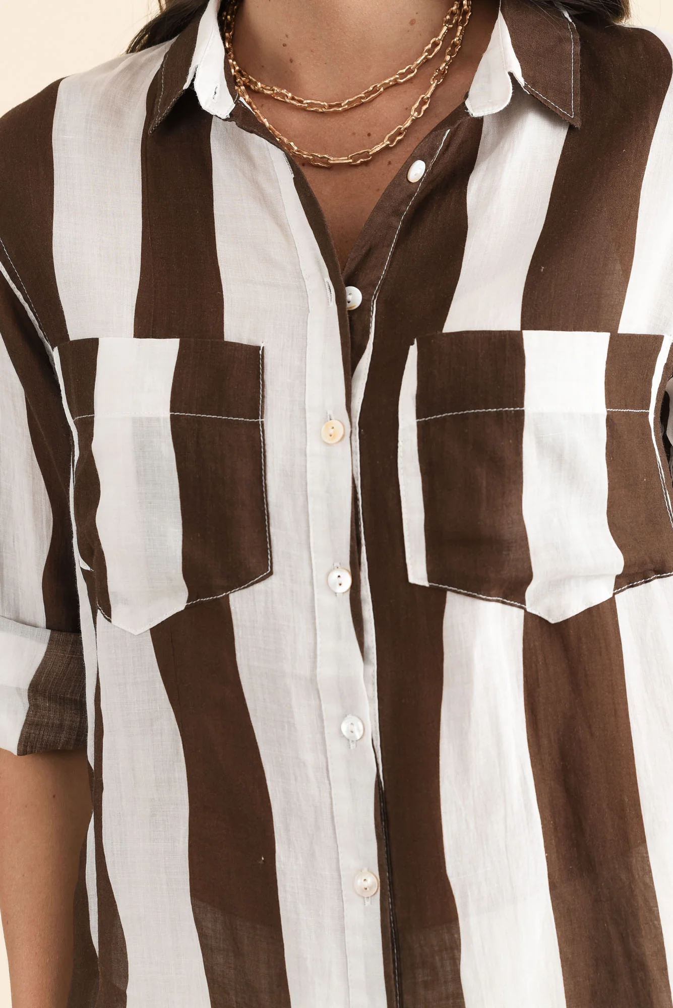 Wellington Chocolate Stripe Linen Shirt - Image 5