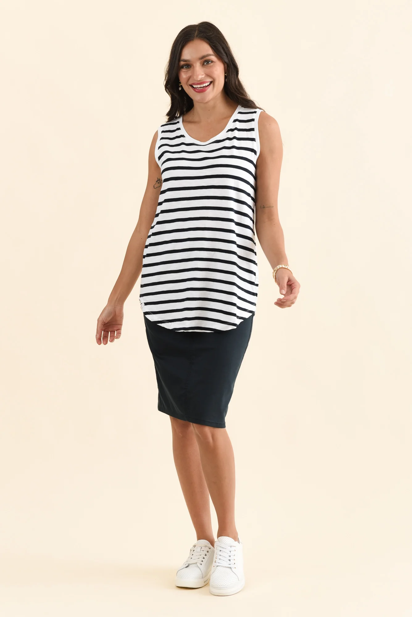 White Stripe Cotton Scoop Tank - Image 2