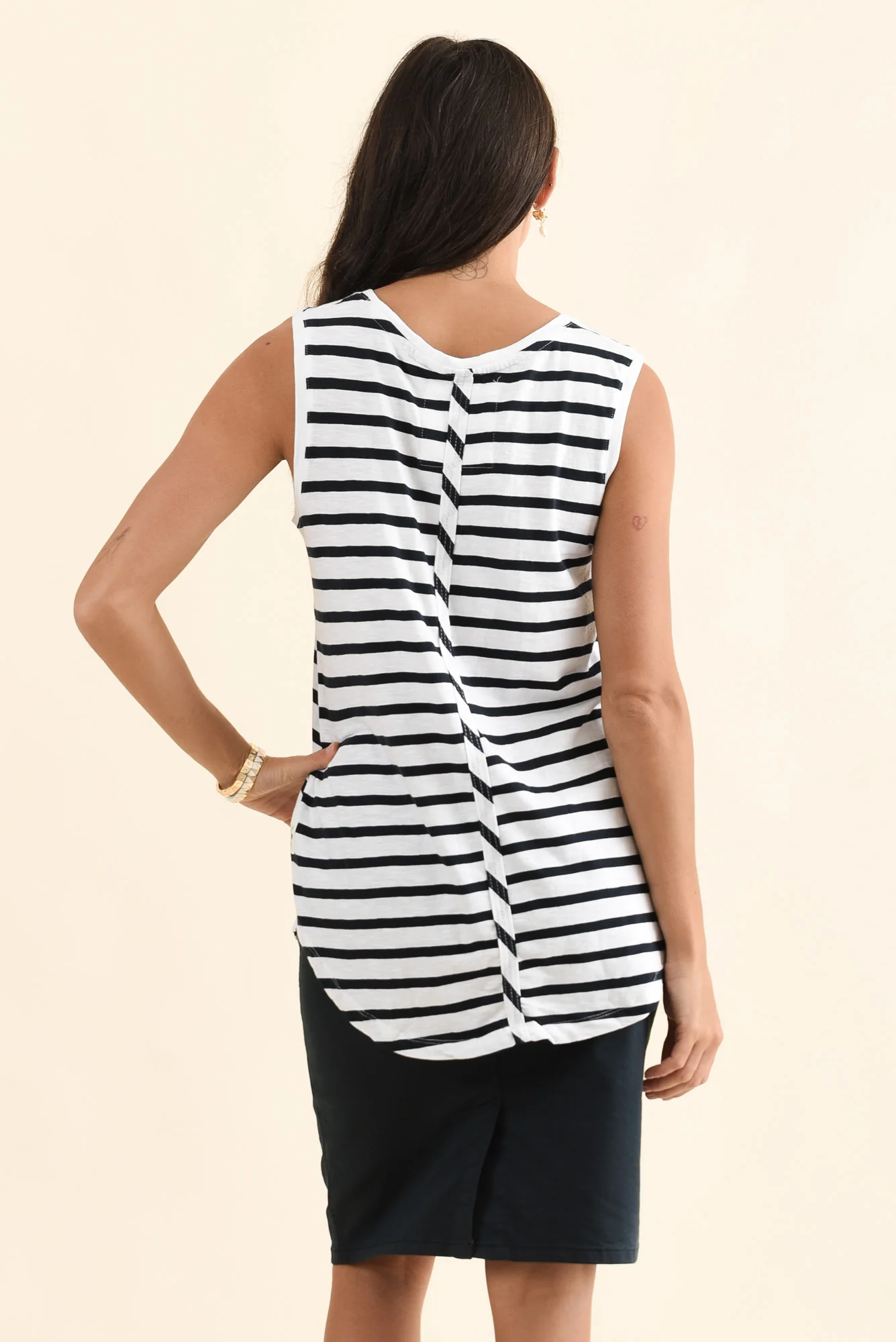 White Stripe Cotton Scoop Tank - Image 5