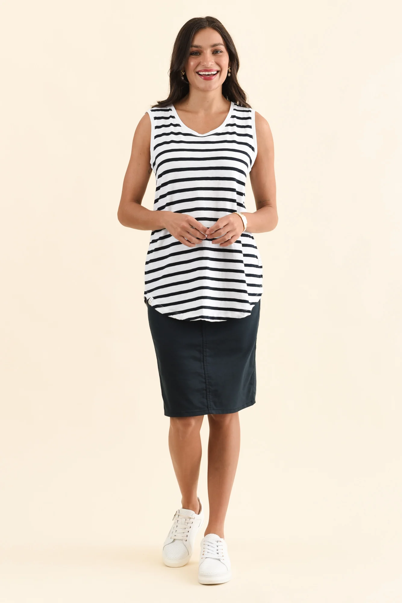 White Stripe Cotton Scoop Tank - Image 7
