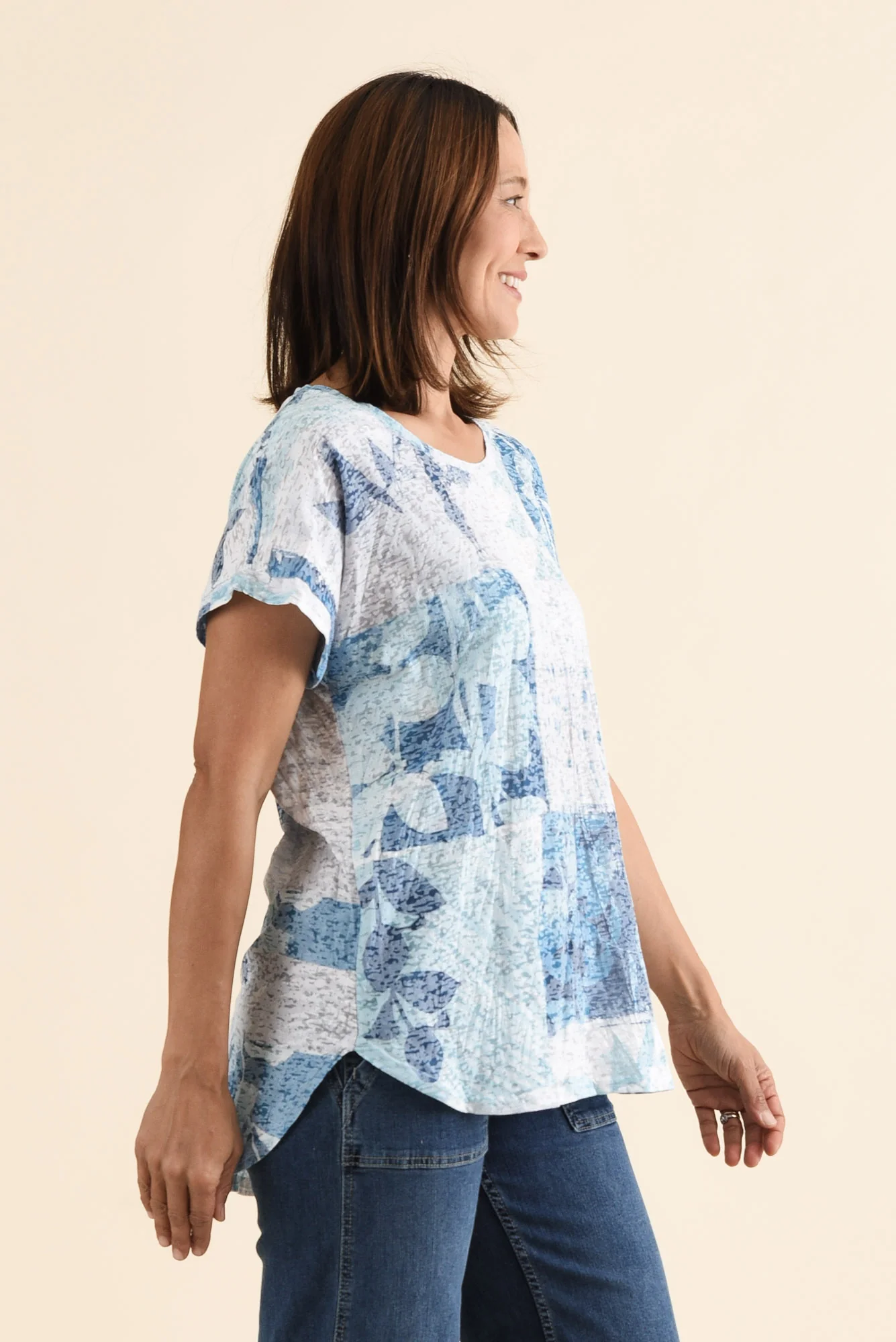 Wilona Blue Botanical Cotton Blend Tee - Image 3