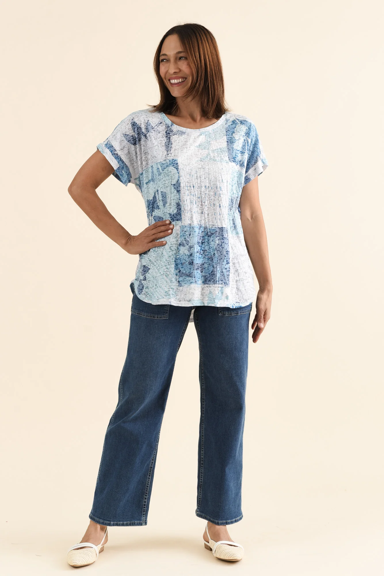 Wilona Blue Botanical Cotton Blend Tee - Image 6