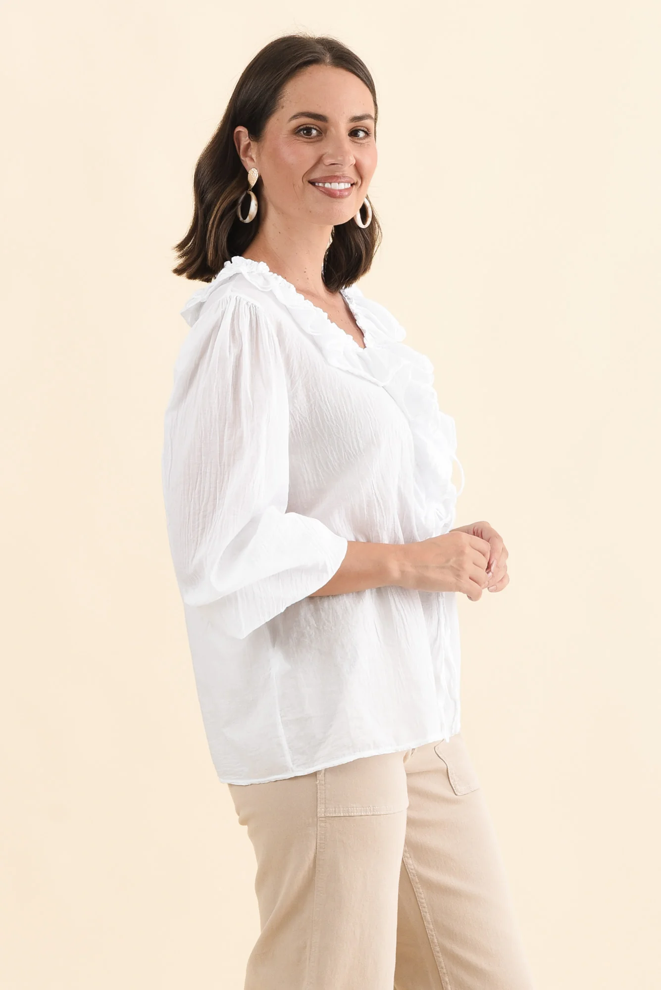 Winifred White Cotton Frill Top - Image 3