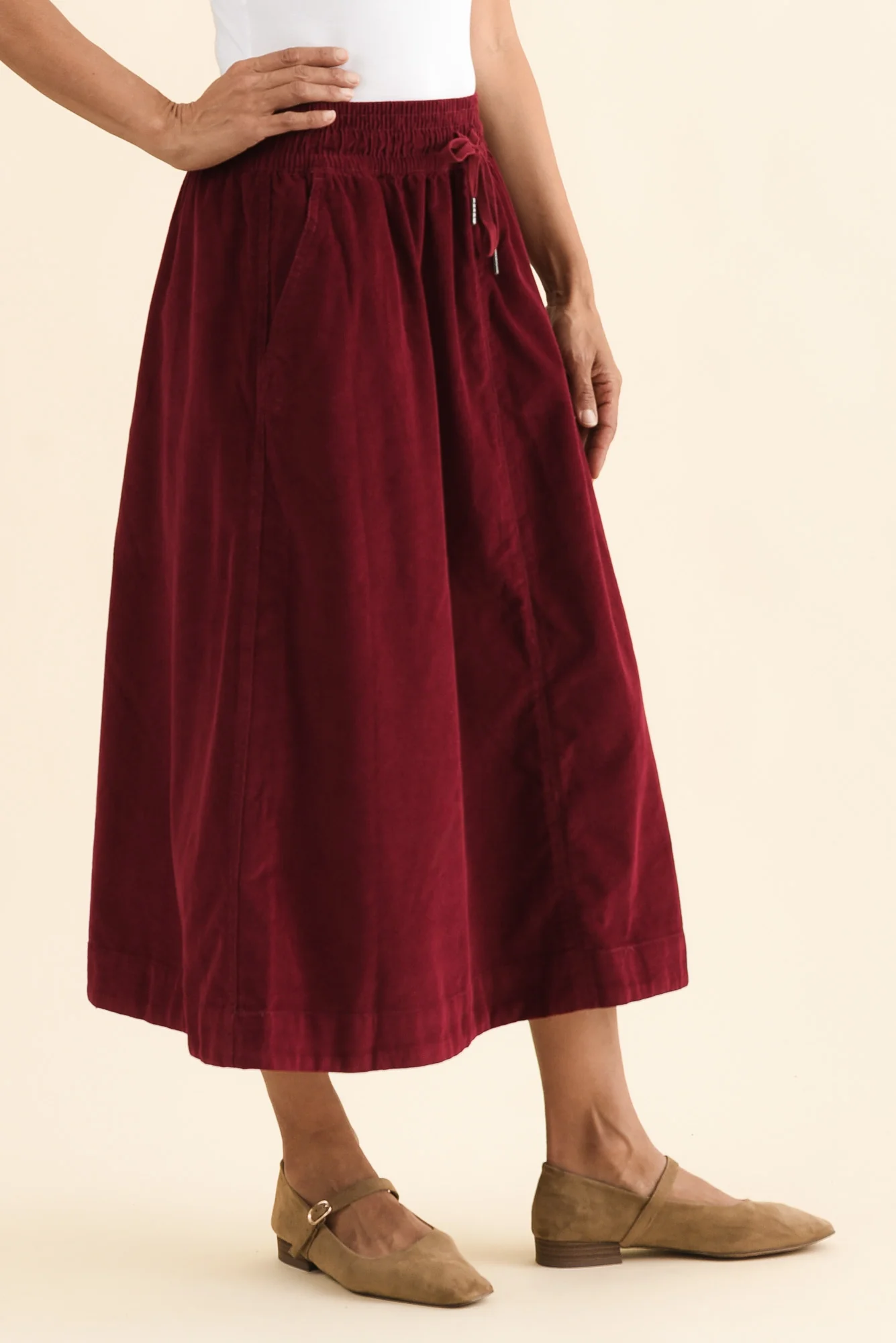 Winnie Burgundy Corduroy Cotton Skirt - Image 3