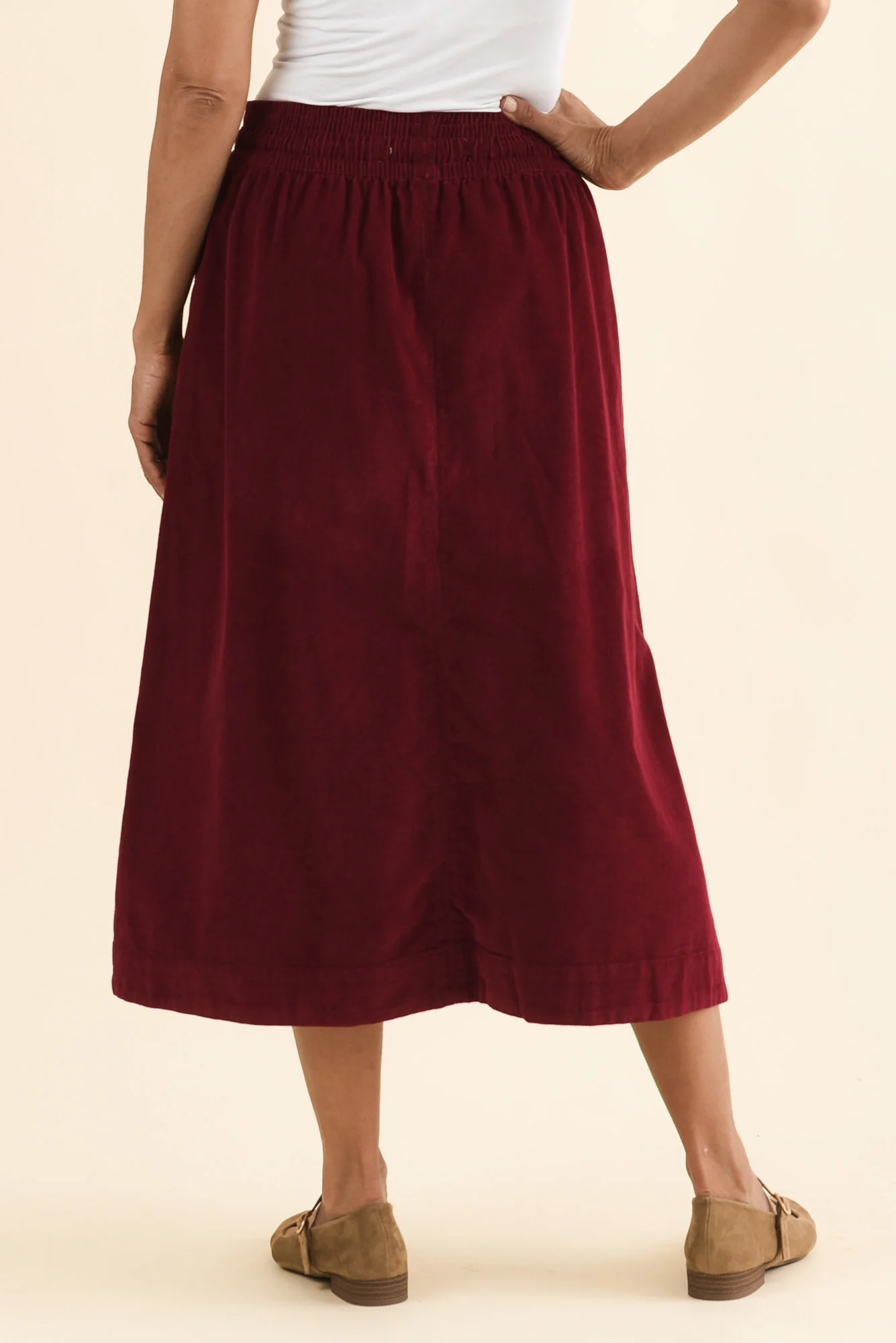Winnie Burgundy Corduroy Cotton Skirt - Image 4